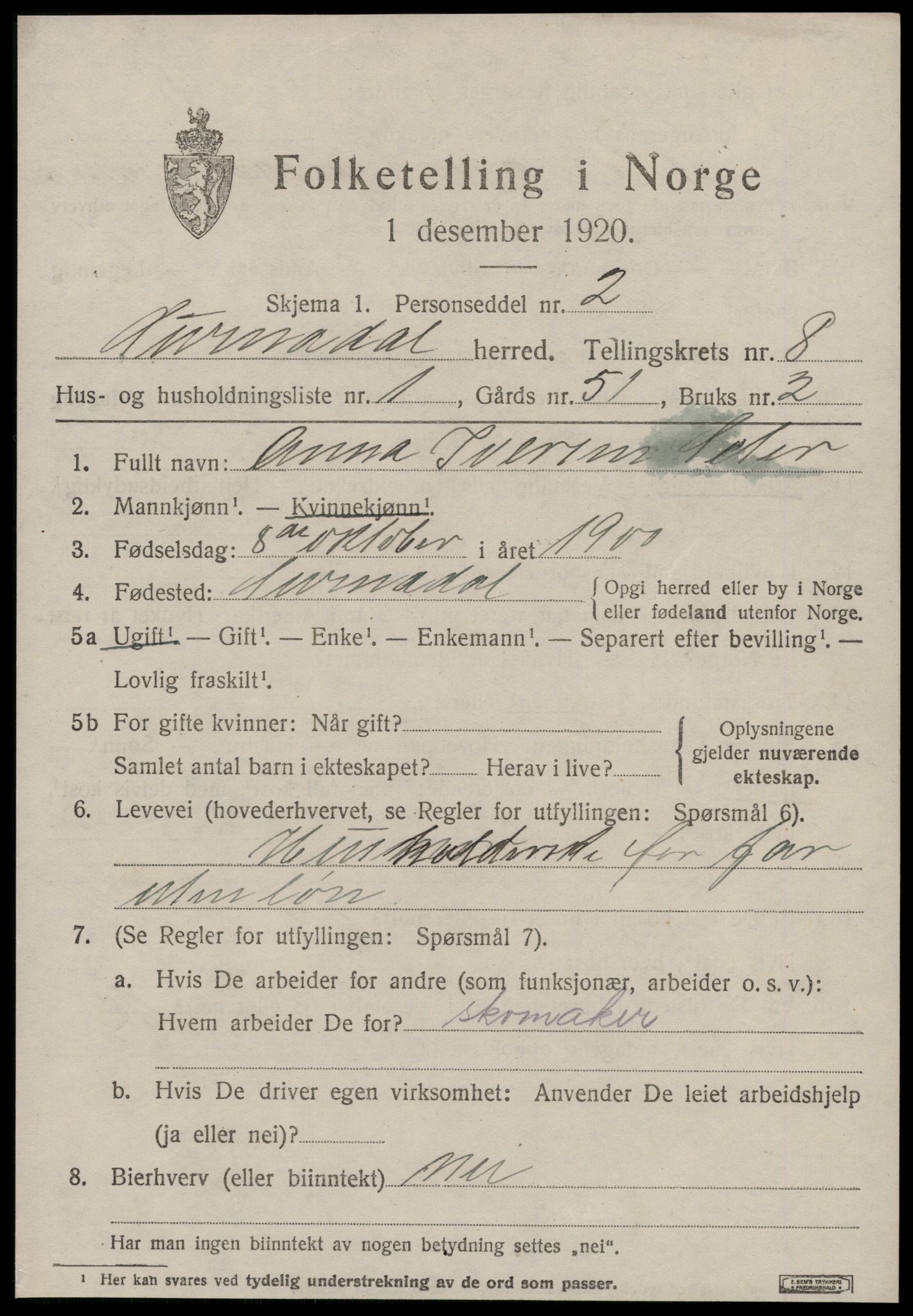 SAT, 1920 census for Surnadal, 1920, p. 5521