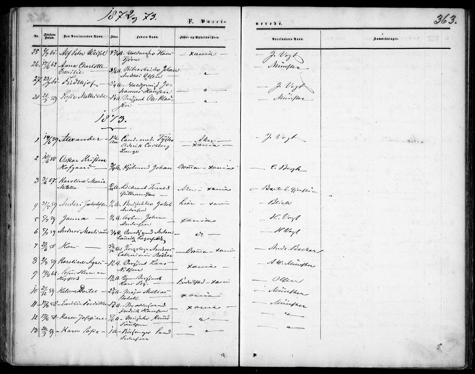 Garnisonsmenigheten Kirkebøker, SAO/A-10846/F/Fa/L0011: Parish register (official) no. 11, 1870-1880, p. 363