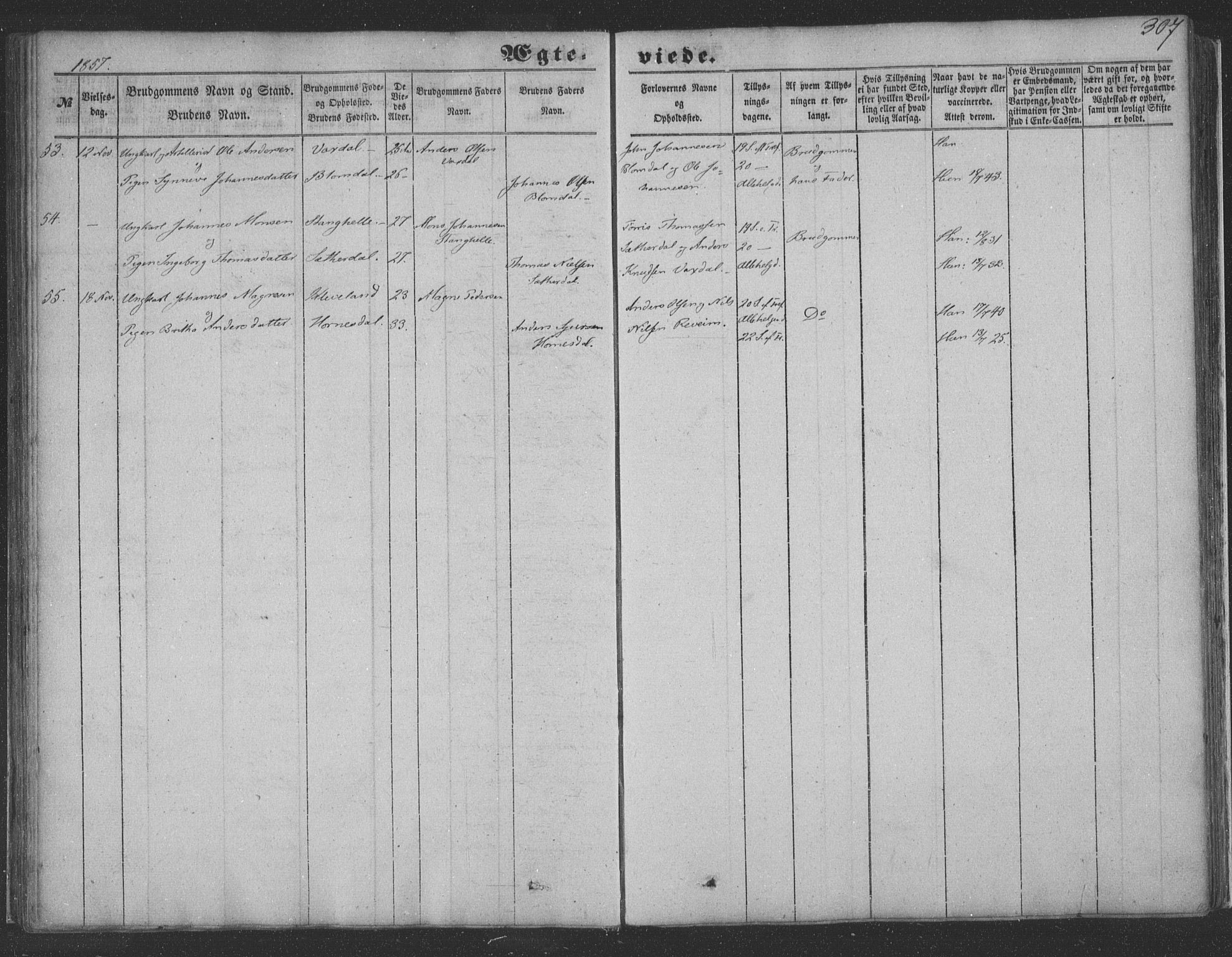 Haus sokneprestembete, SAB/A-75601/H/Haa: Parish register (official) no. A 16 II, 1848-1857, p. 307