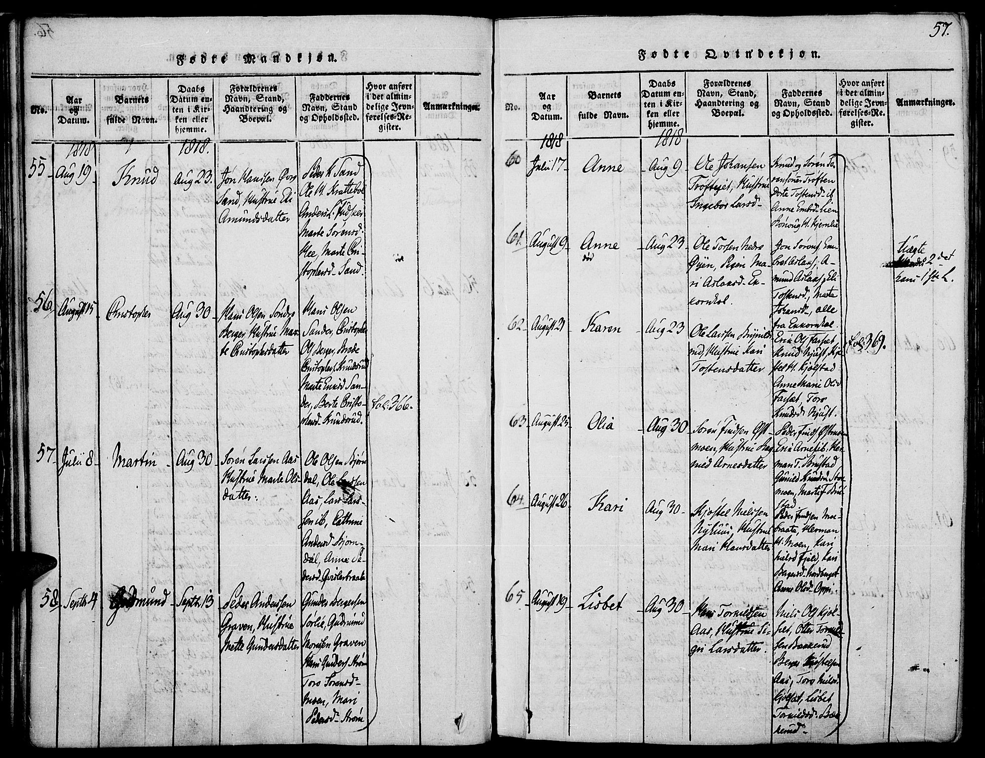 Strøm-Odalen prestekontor, SAH/PREST-028/H/Ha/Haa/L0006: Parish register (official) no. 6, 1814-1850, p. 57