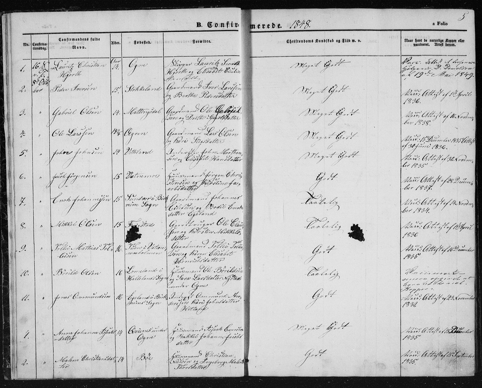 Eigersund sokneprestkontor, AV/SAST-A-101807/S08/L0010: Parish register (official) no. A 10, 1848-1849, p. 5