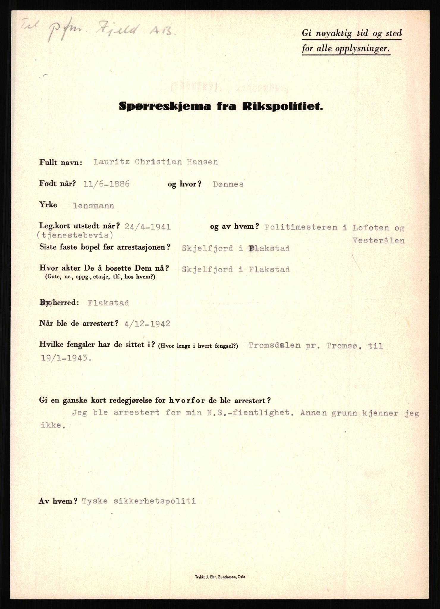 Rikspolitisjefen, AV/RA-S-1560/L/L0006: Hansen, Adolf Boye - Hemstad, Gunnar, 1940-1945, p. 354
