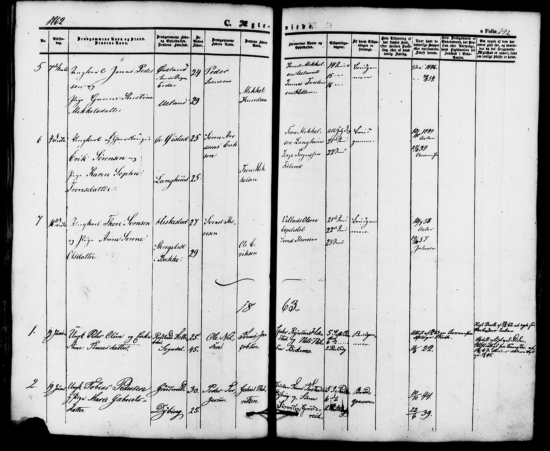 Lund sokneprestkontor, AV/SAST-A-101809/S06/L0010: Parish register (official) no. A 9, 1854-1886, p. 242