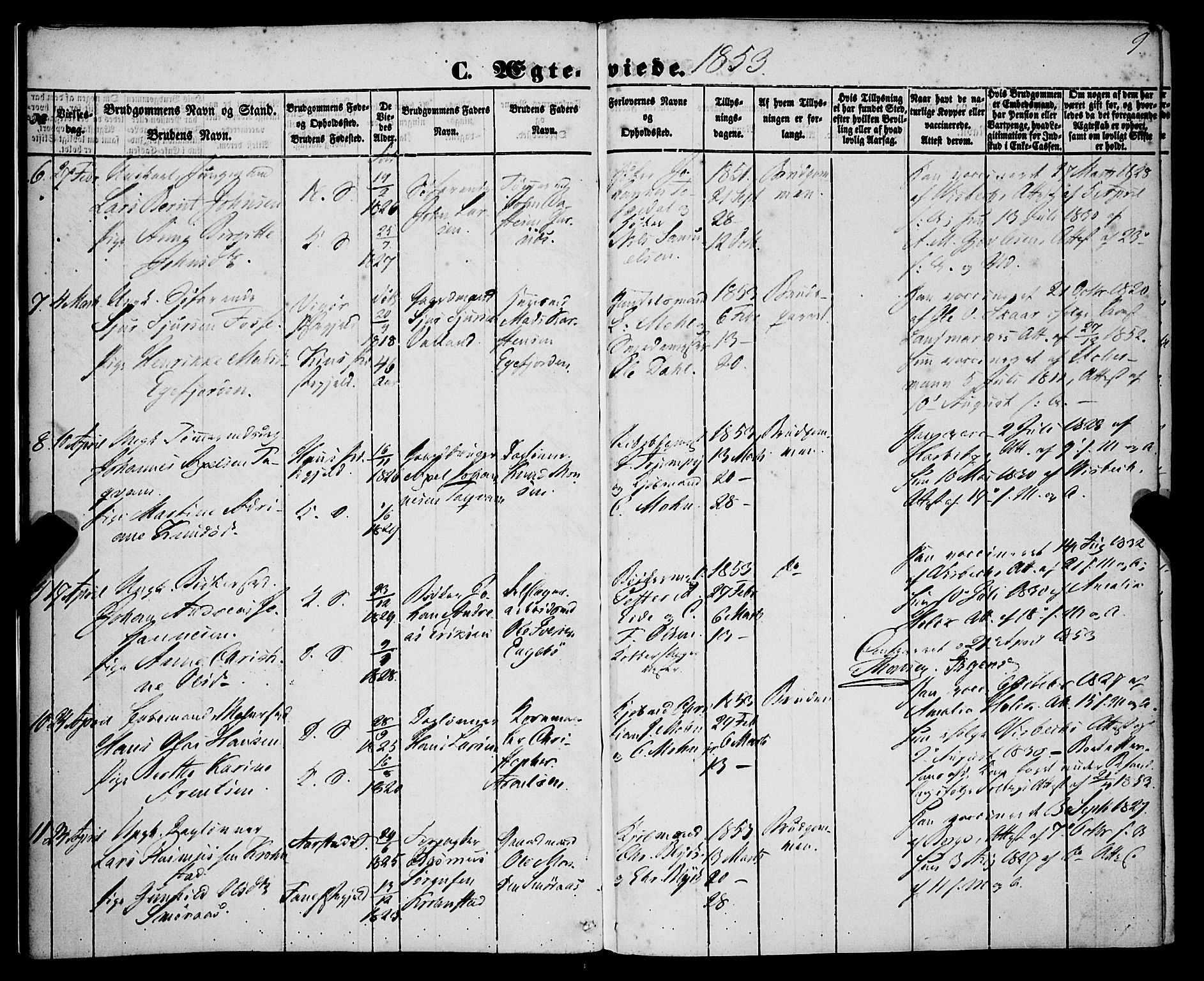 Korskirken sokneprestembete, AV/SAB-A-76101/H/Haa/L0035: Parish register (official) no. D 2, 1852-1867, p. 9