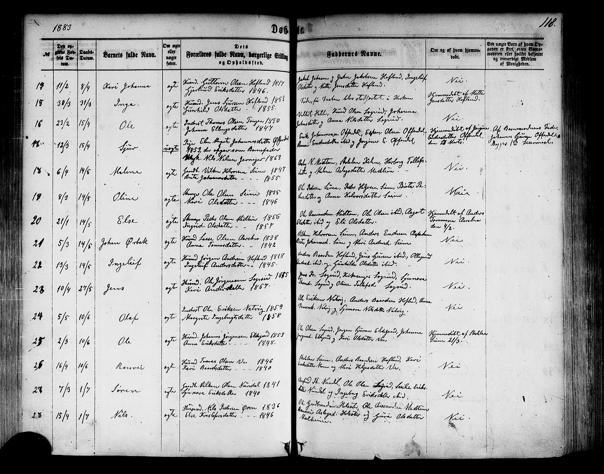 Årdal sokneprestembete, AV/SAB-A-81701: Parish register (official) no. A 3, 1863-1886, p. 118