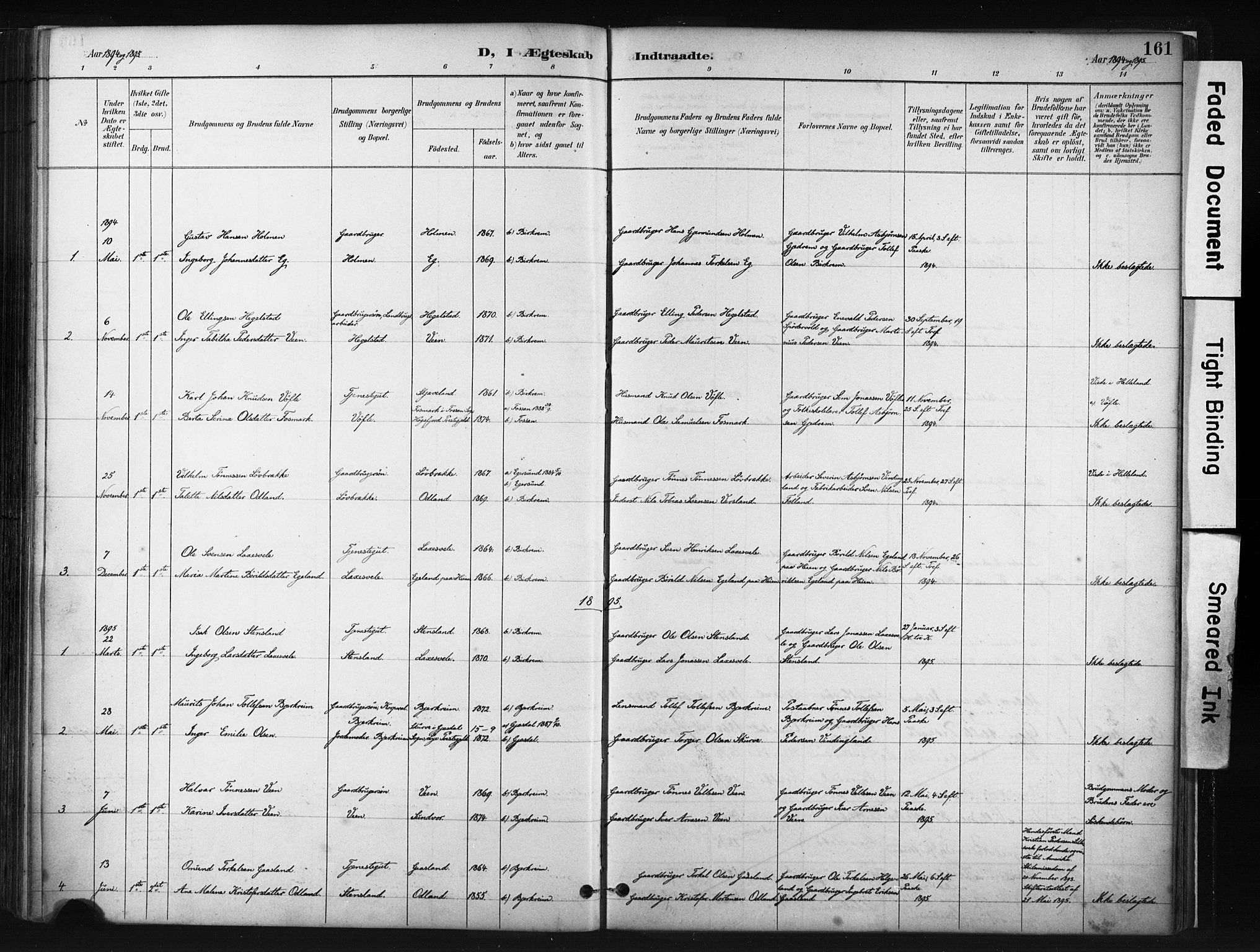 Helleland sokneprestkontor, AV/SAST-A-101810: Parish register (official) no. A 9, 1887-1908, p. 161