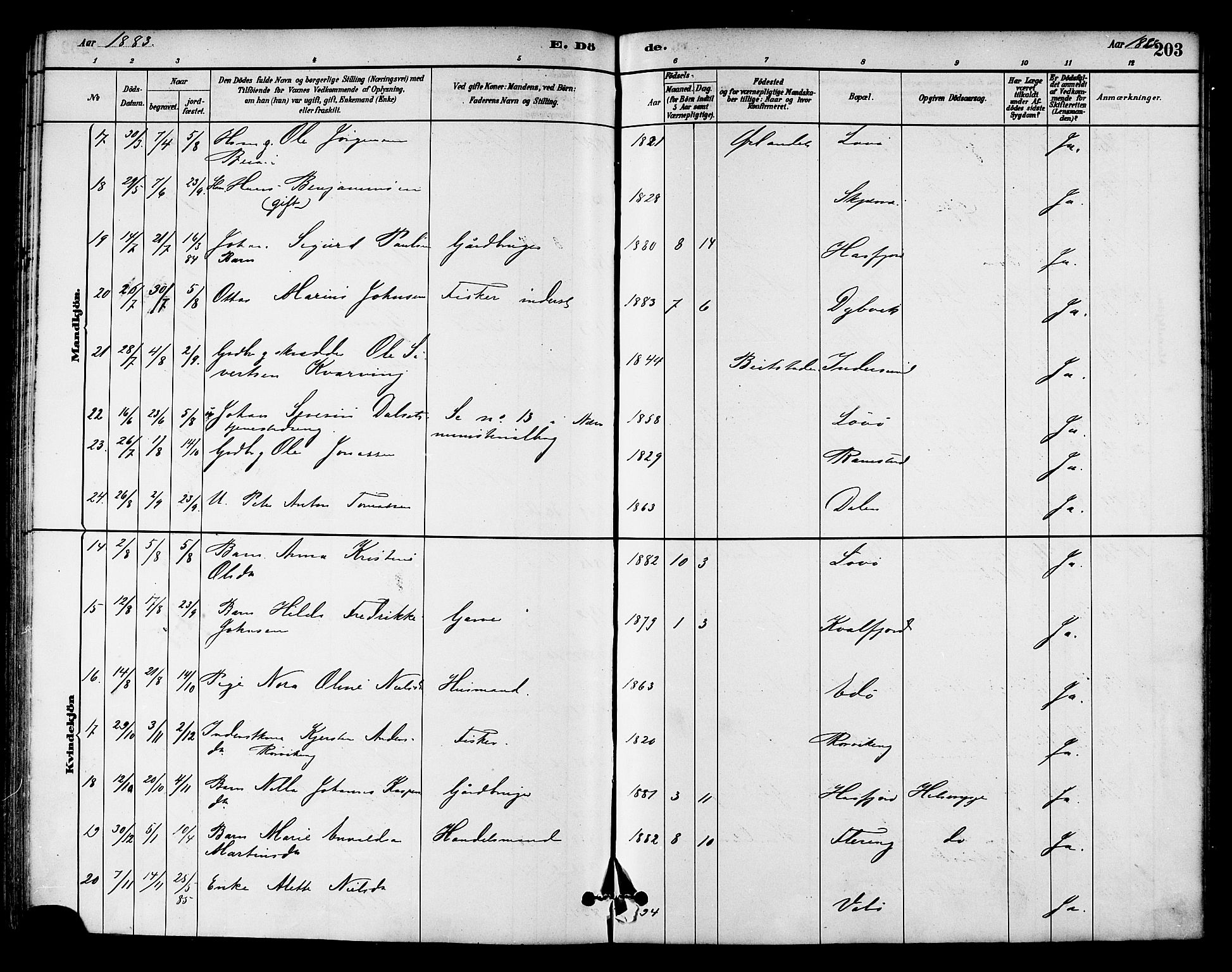 Ministerialprotokoller, klokkerbøker og fødselsregistre - Nord-Trøndelag, SAT/A-1458/786/L0686: Parish register (official) no. 786A02, 1880-1887, p. 203