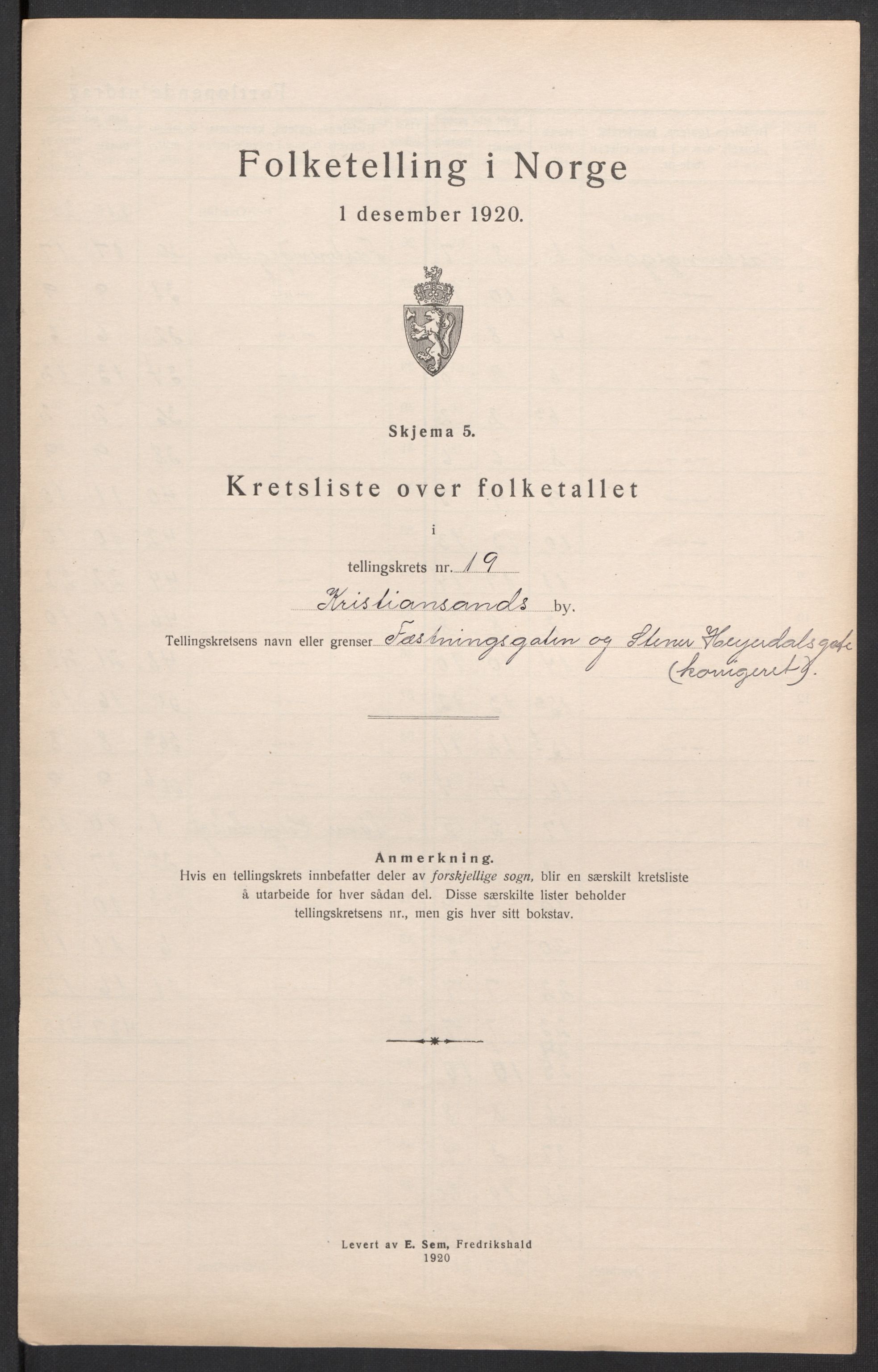 SAK, 1920 census for Kristiansand, 1920, p. 143