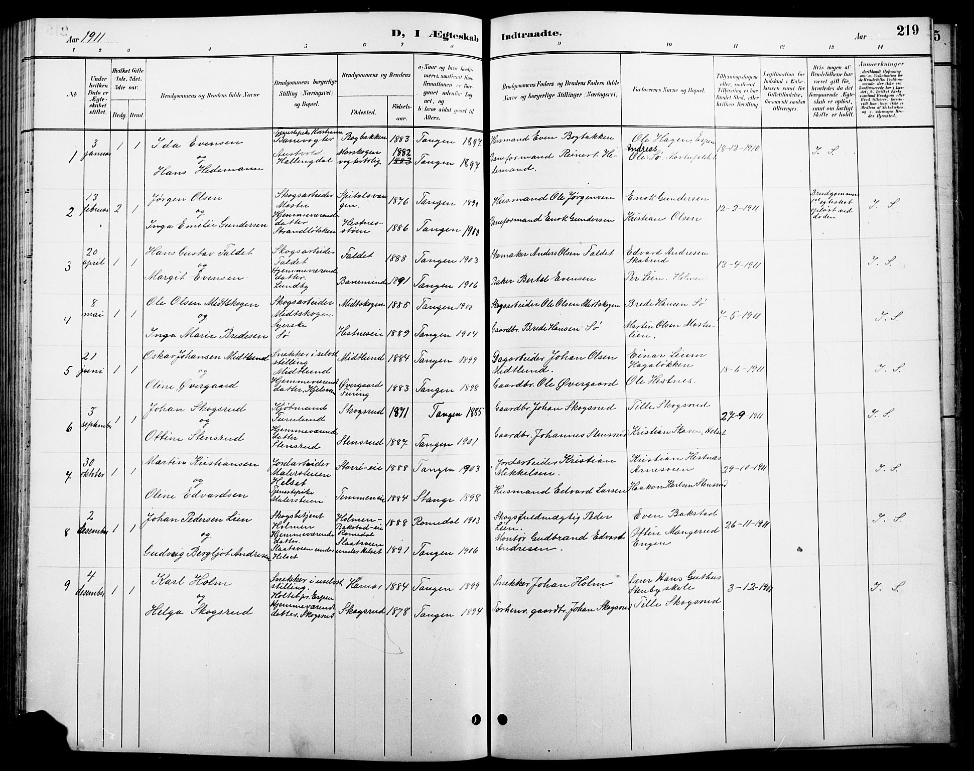 Stange prestekontor, SAH/PREST-002/L/L0011: Parish register (copy) no. 11, 1895-1917, p. 219