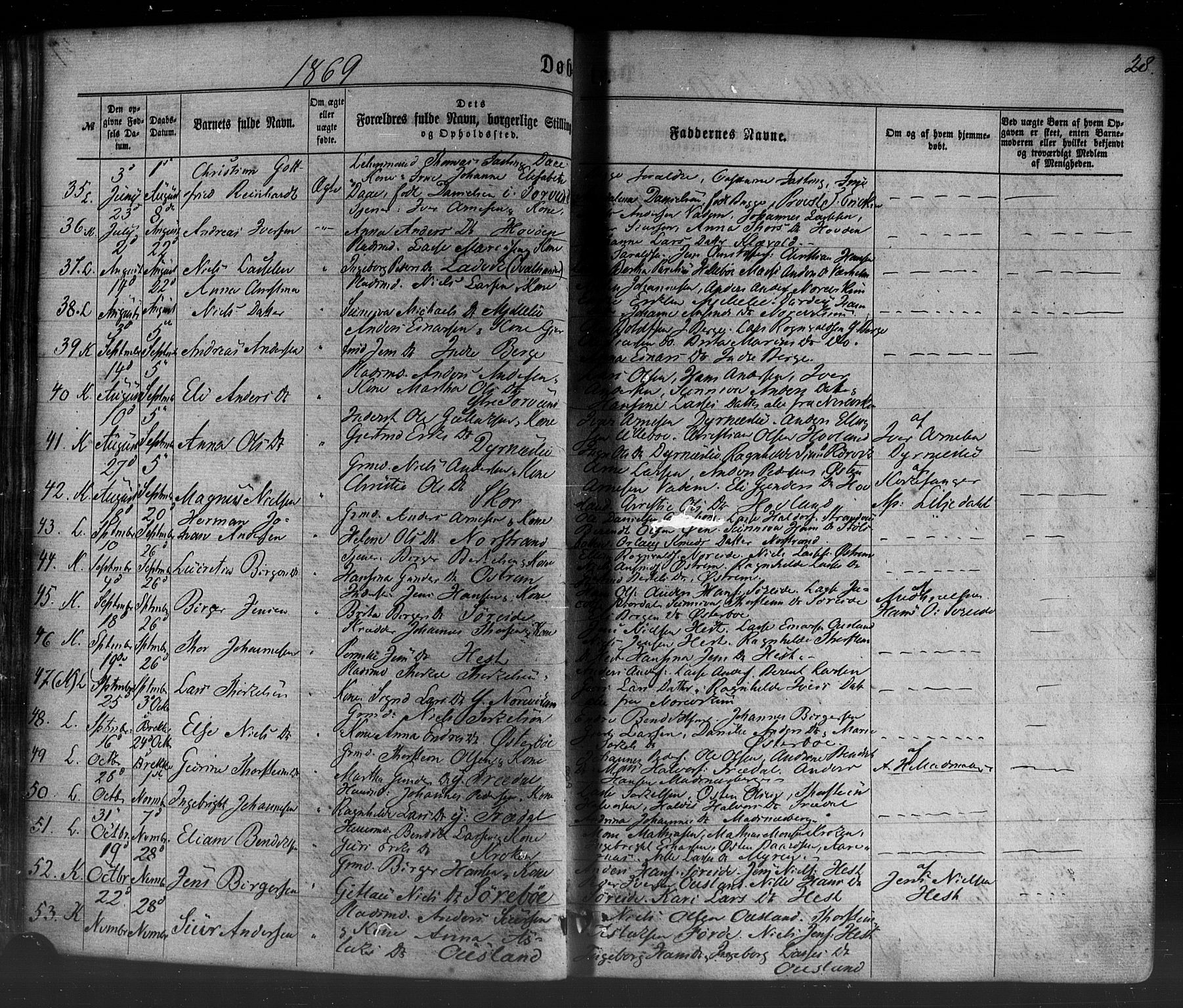 Lavik sokneprestembete, SAB/A-80901: Parish register (official) no. A 4, 1864-1881, p. 28