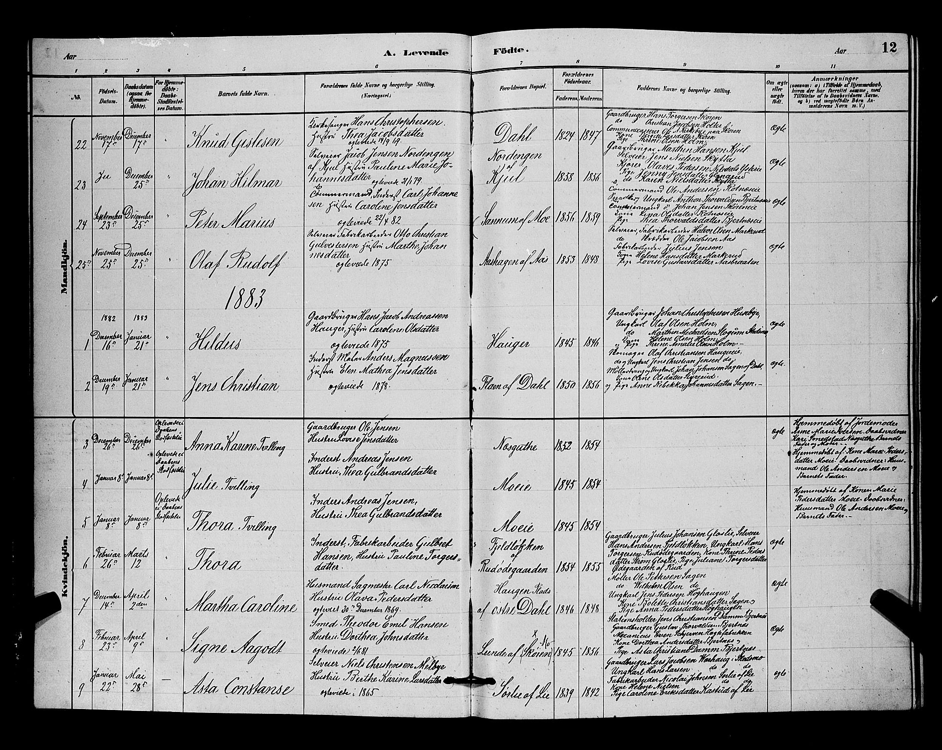 Nittedal prestekontor Kirkebøker, SAO/A-10365a/G/Ga/L0002: Parish register (copy) no. I 2, 1879-1901, p. 12
