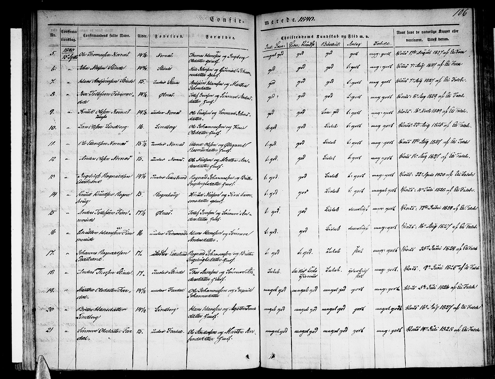 Sogndal sokneprestembete, SAB/A-81301/H/Haa/Haaa/L0011: Parish register (official) no. A 11, 1839-1847, p. 106