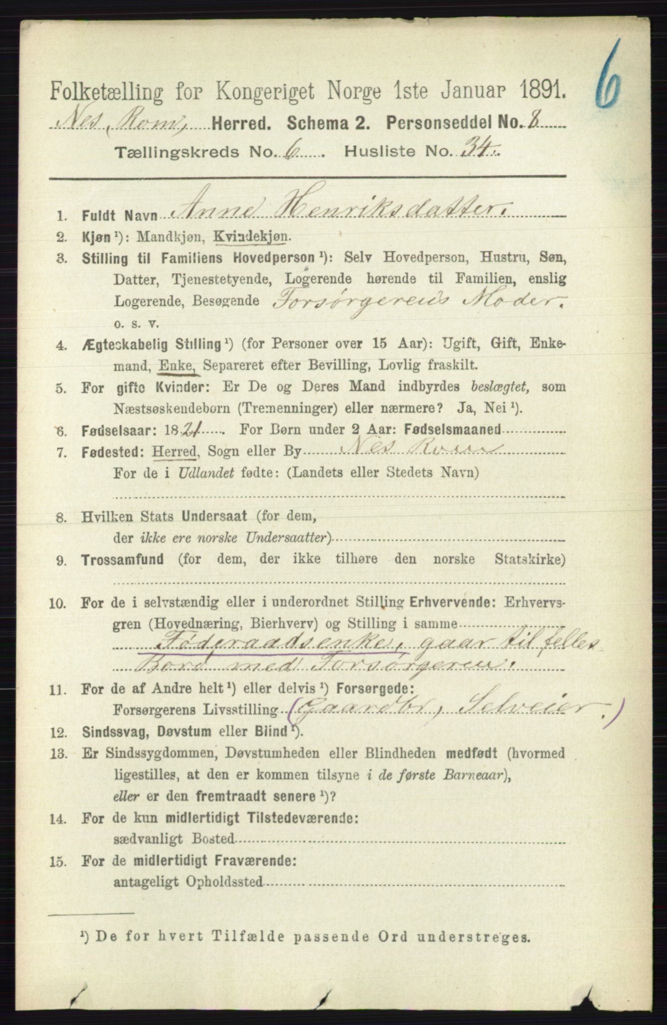 RA, 1891 census for 0236 Nes, 1891, p. 3601