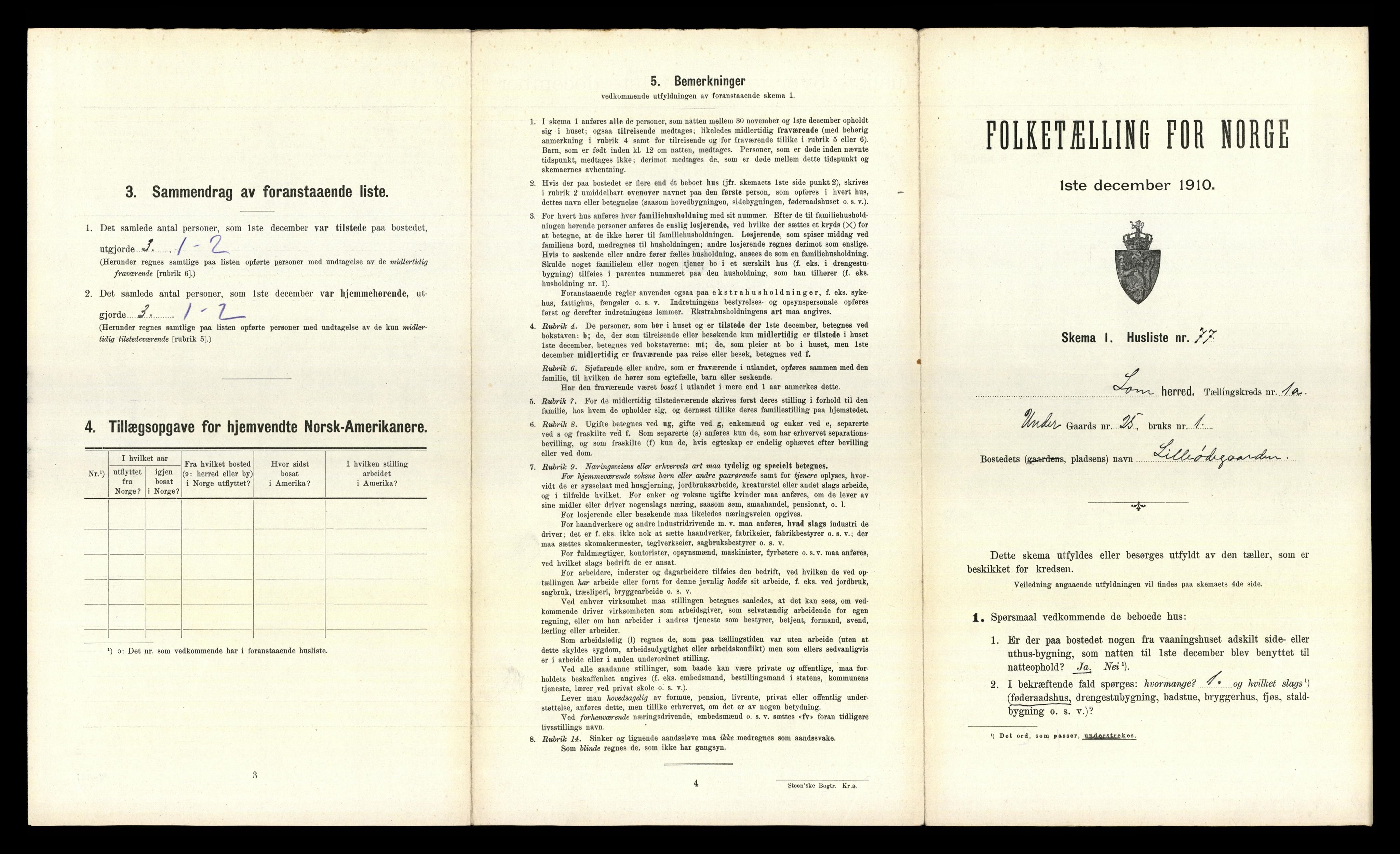 RA, 1910 census for Lom, 1910, p. 185