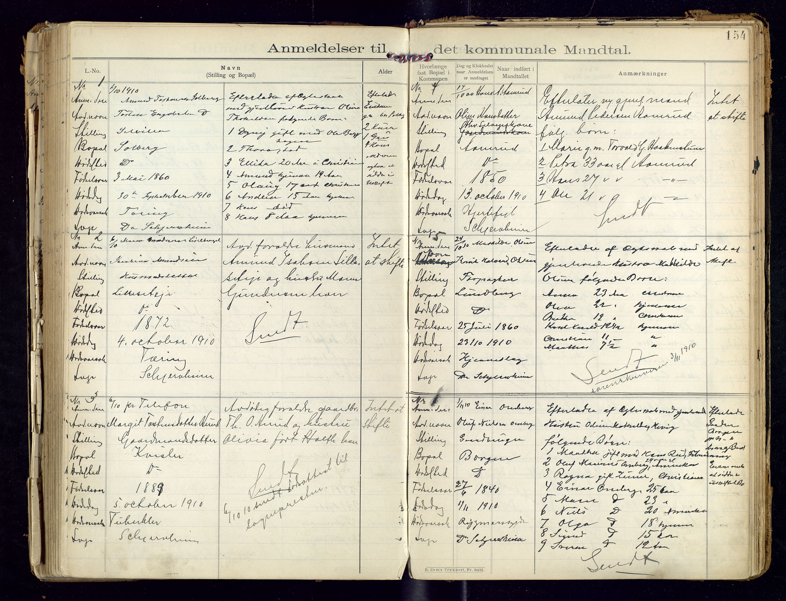 Sør-Odal lensmannskontor, AV/SAH-LHS-022/H/Hb/L0001/0002: Protokoller over anmeldte dødsfall / Protokoll over anmeldte dødsfall, 1901-1913, p. 154