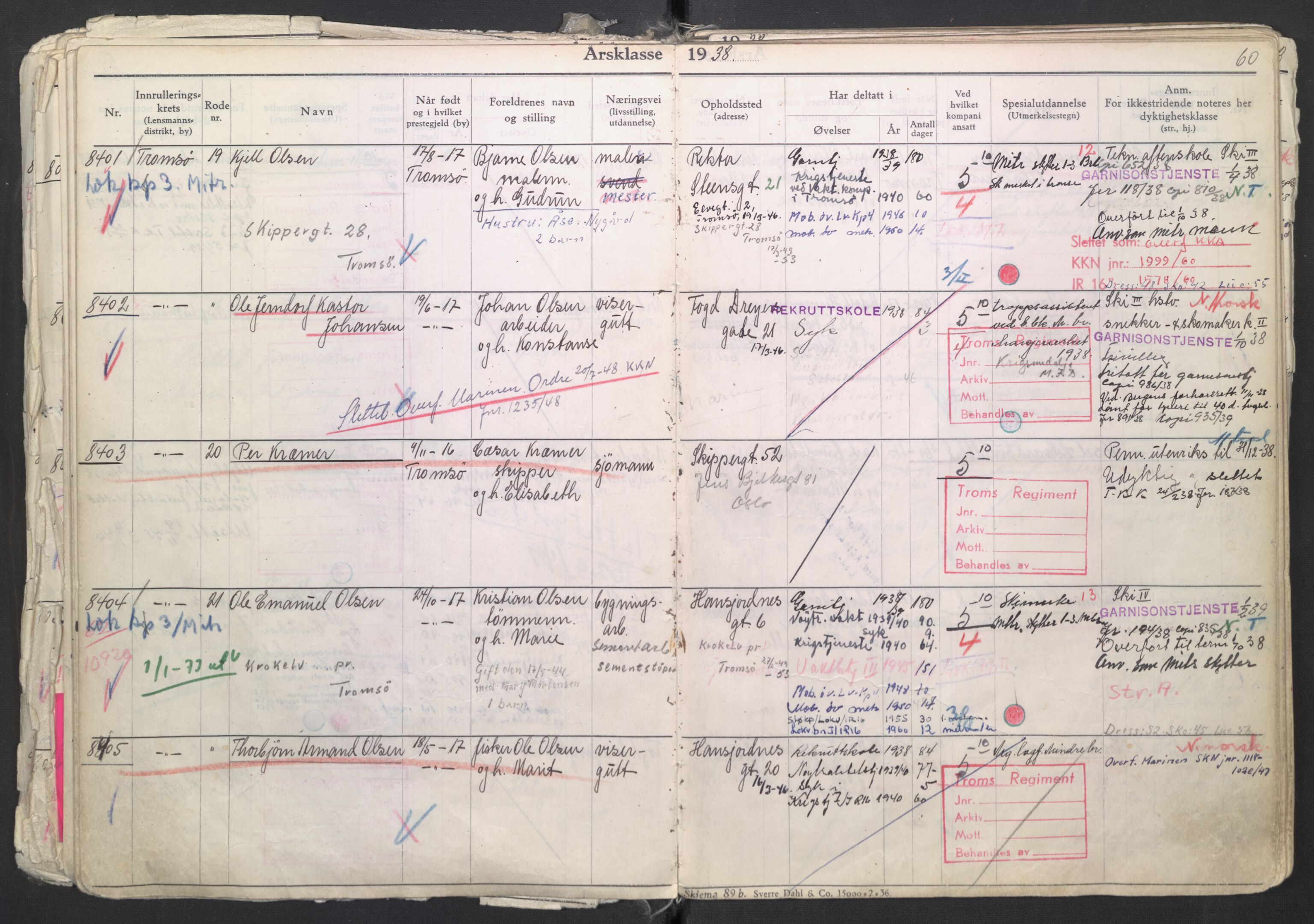 Forsvaret, Troms infanteriregiment nr. 16, AV/RA-RAFA-3146/P/Pa/L0007/0003: Ruller / Rulle for regimentets menige mannskaper, årsklasse 1938, 1938, p. 60