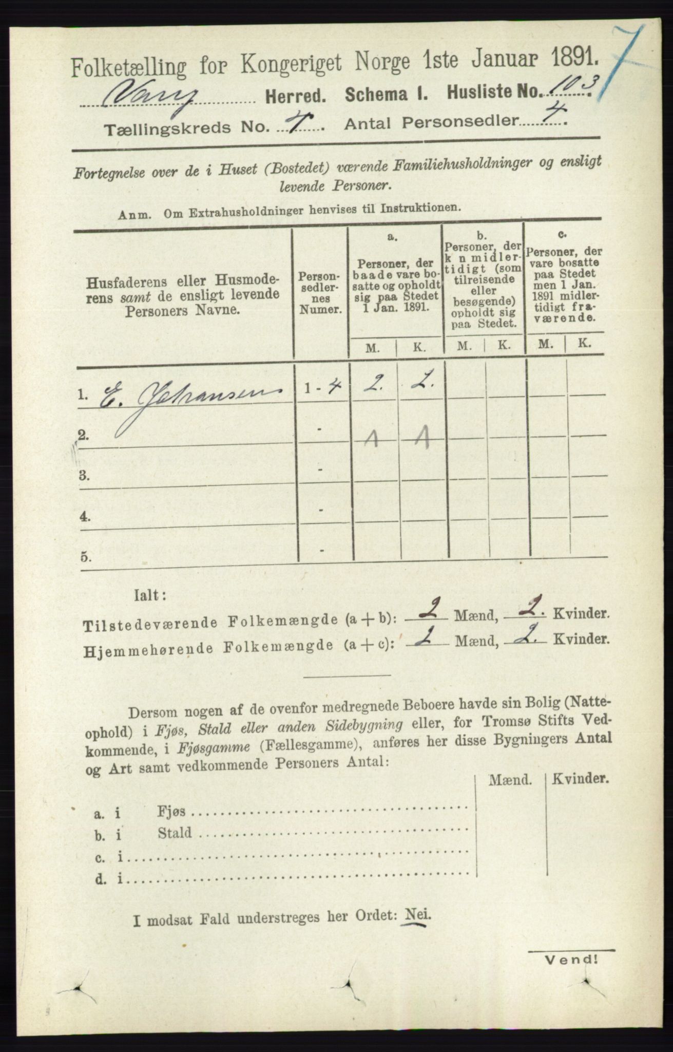 RA, 1891 census for 0414 Vang, 1891, p. 2732