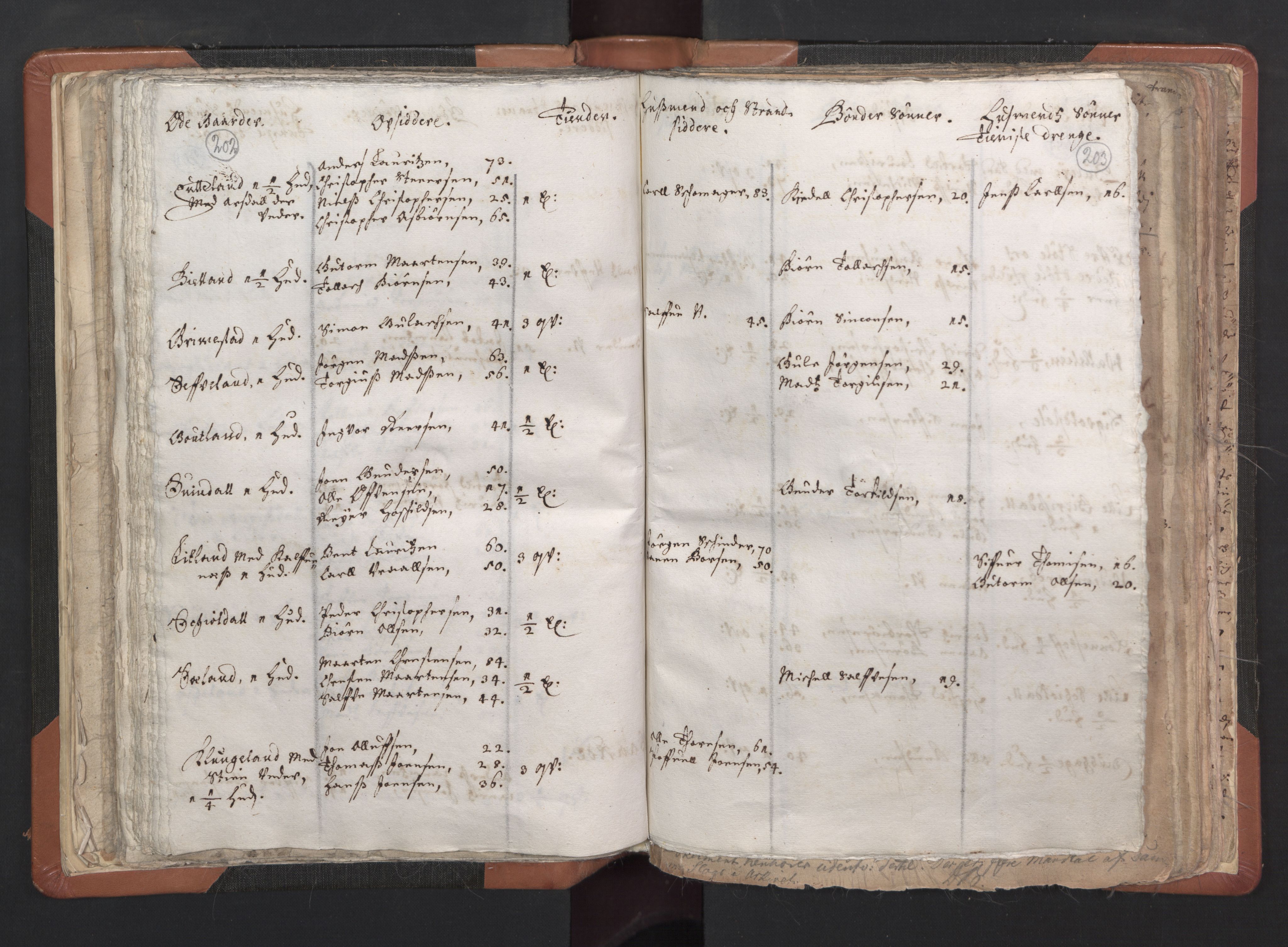 RA, Vicar's Census 1664-1666, no. 16: Lista deanery, 1664-1666, p. 202-203