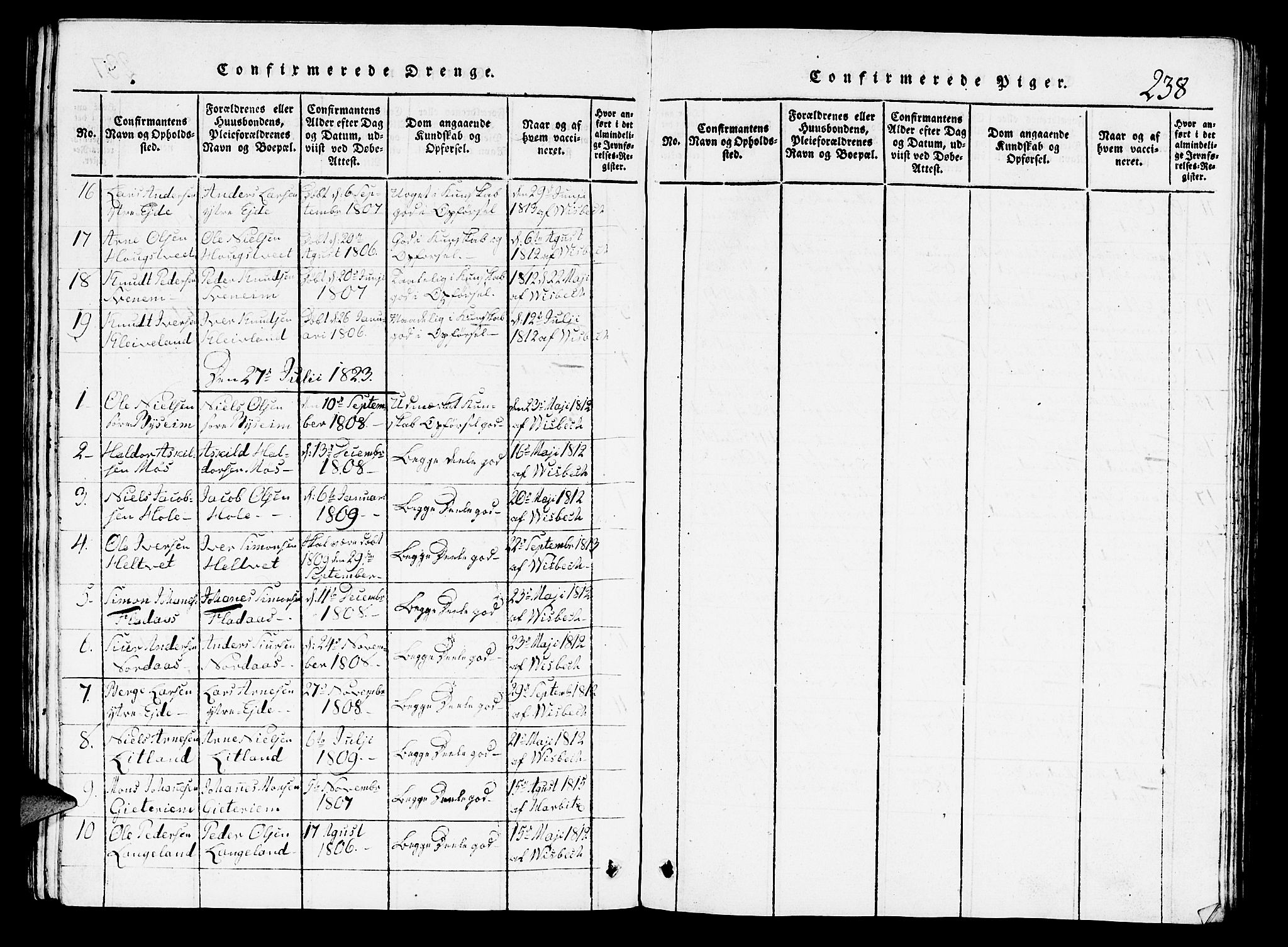 Hosanger sokneprestembete, AV/SAB-A-75801/H/Hab: Parish register (copy) no. A 1 /1, 1816-1856, p. 238