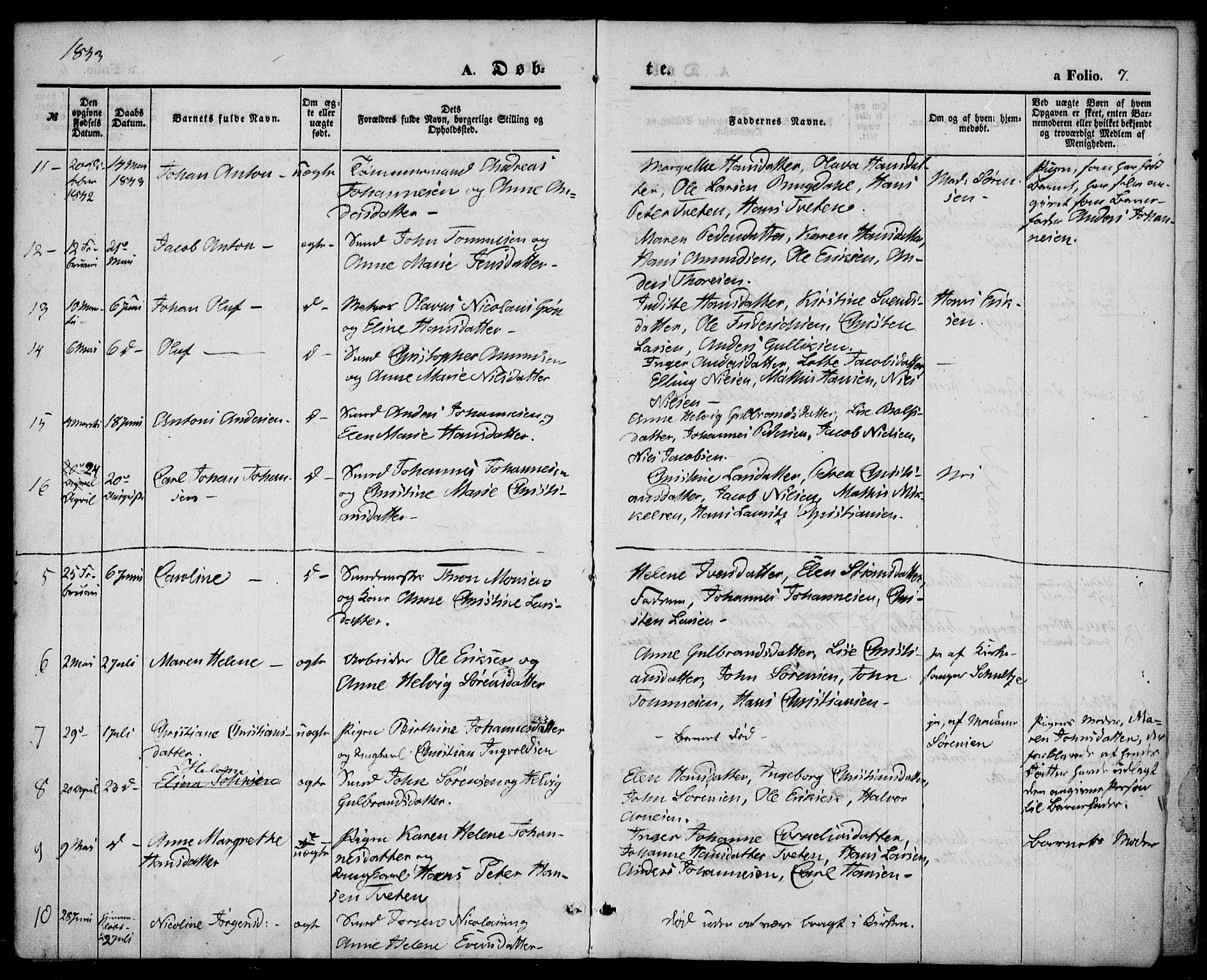 Larvik kirkebøker, AV/SAKO-A-352/F/Fb/L0003: Parish register (official) no. II 3, 1842-1856, p. 7