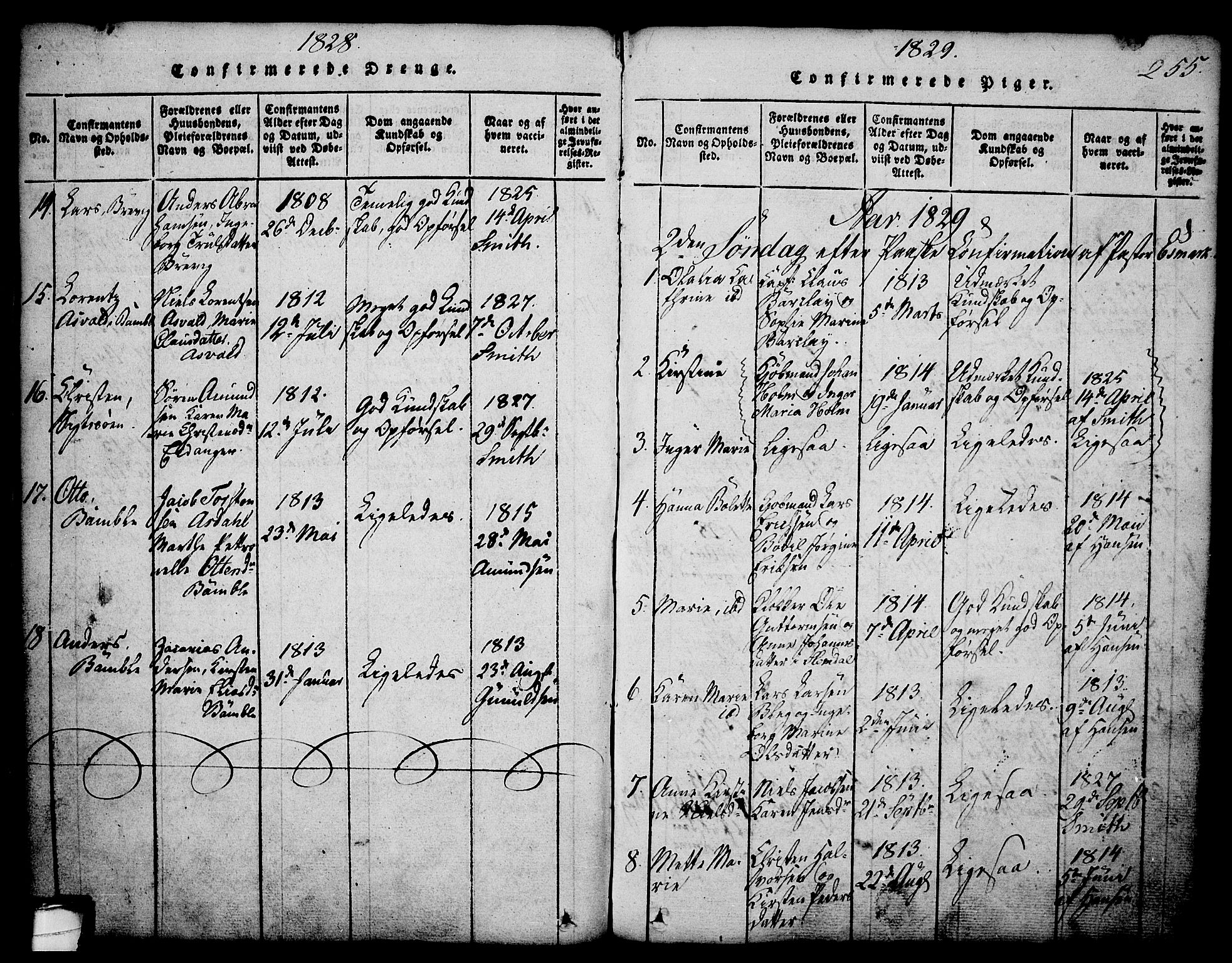 Brevik kirkebøker, SAKO/A-255/G/Ga/L0001: Parish register (copy) no. 1, 1814-1845, p. 255