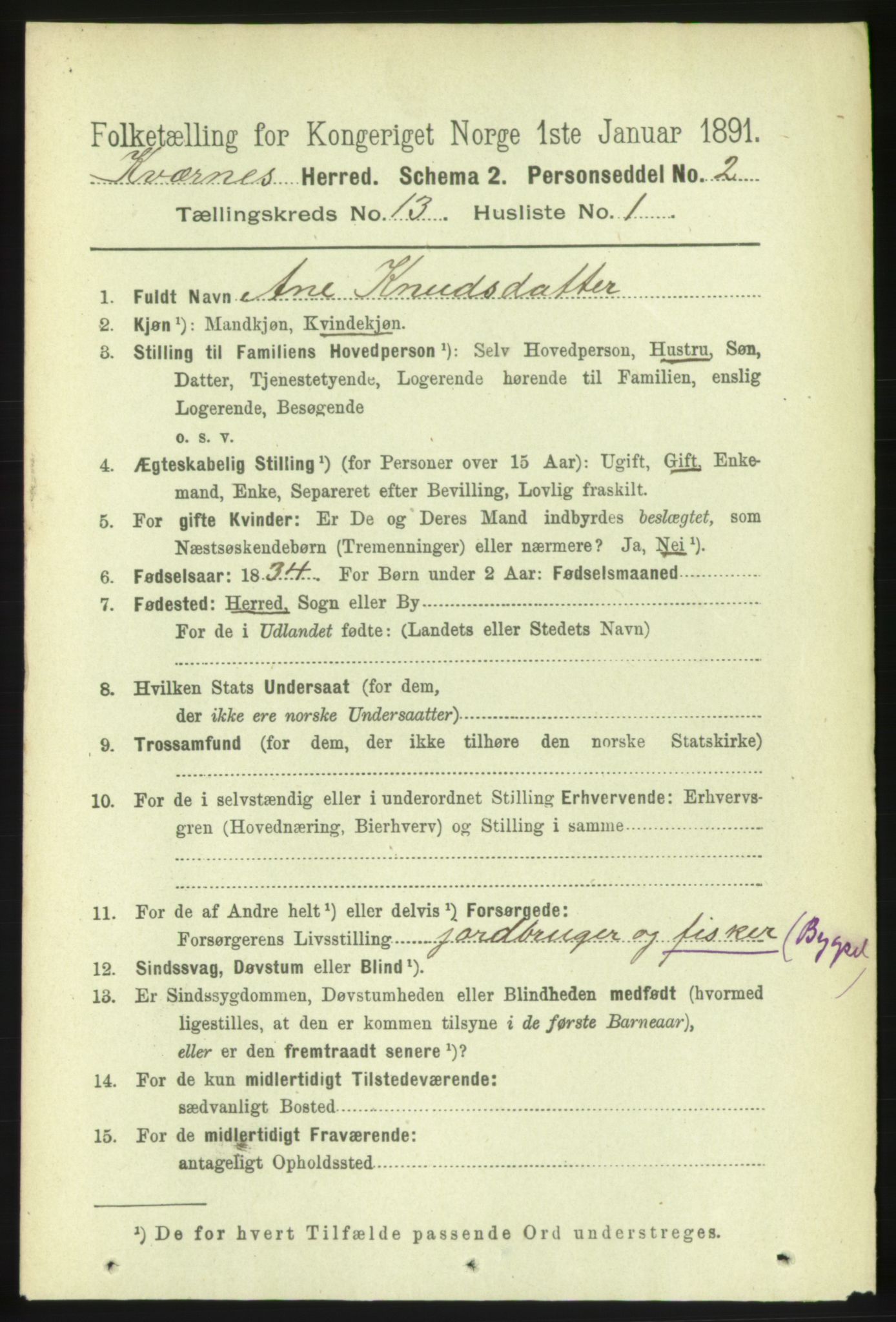 RA, 1891 census for 1553 Kvernes, 1891, p. 5426