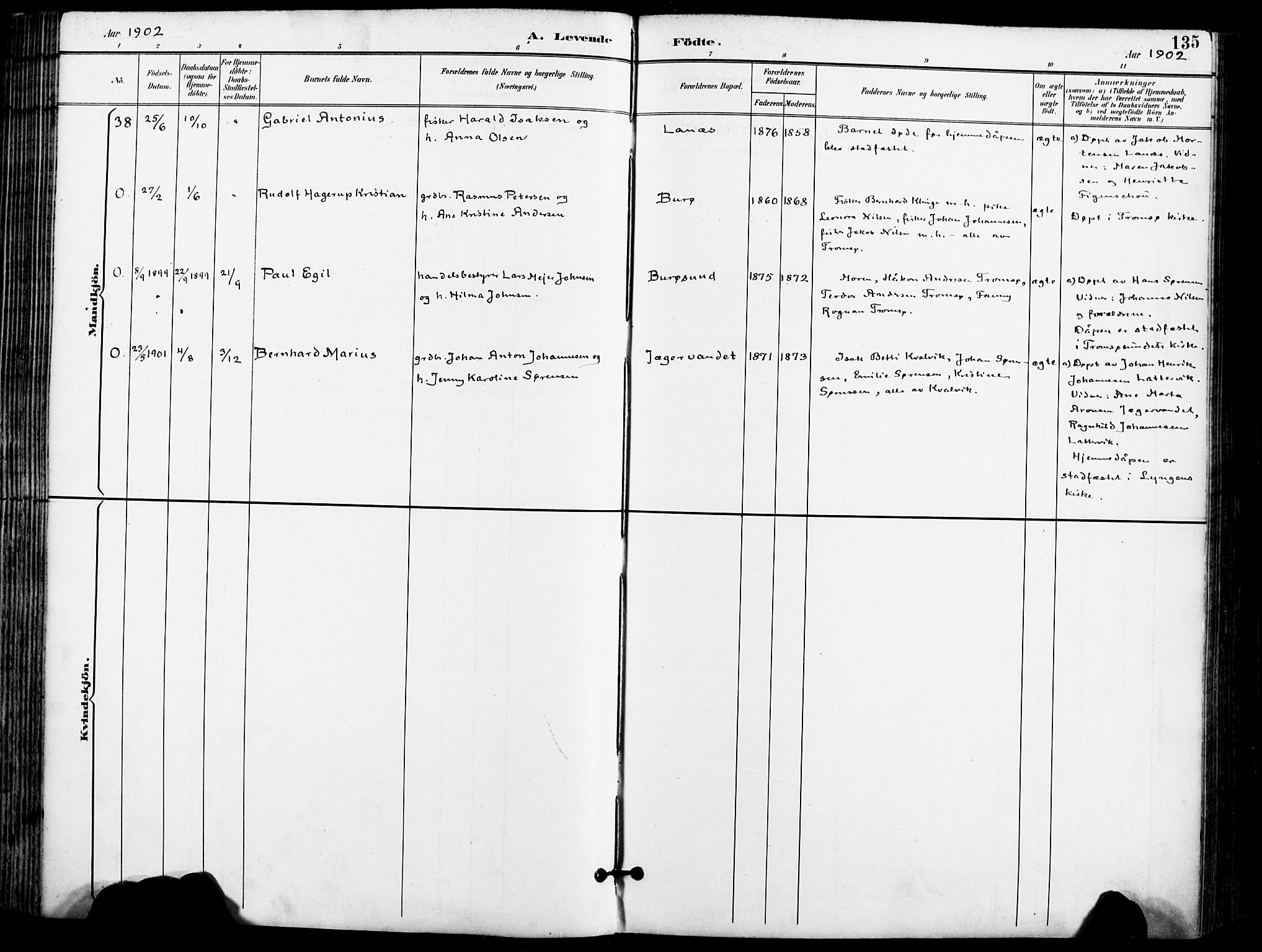 Karlsøy sokneprestembete, AV/SATØ-S-1299/H/Ha/Haa/L0007kirke: Parish register (official) no. 7, 1891-1902, p. 135