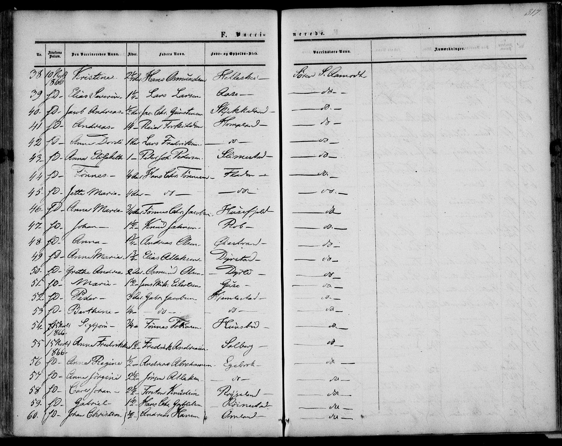 Kvinesdal sokneprestkontor, AV/SAK-1111-0026/F/Fa/Fab/L0006: Parish register (official) no. A 6, 1857-1869, p. 317