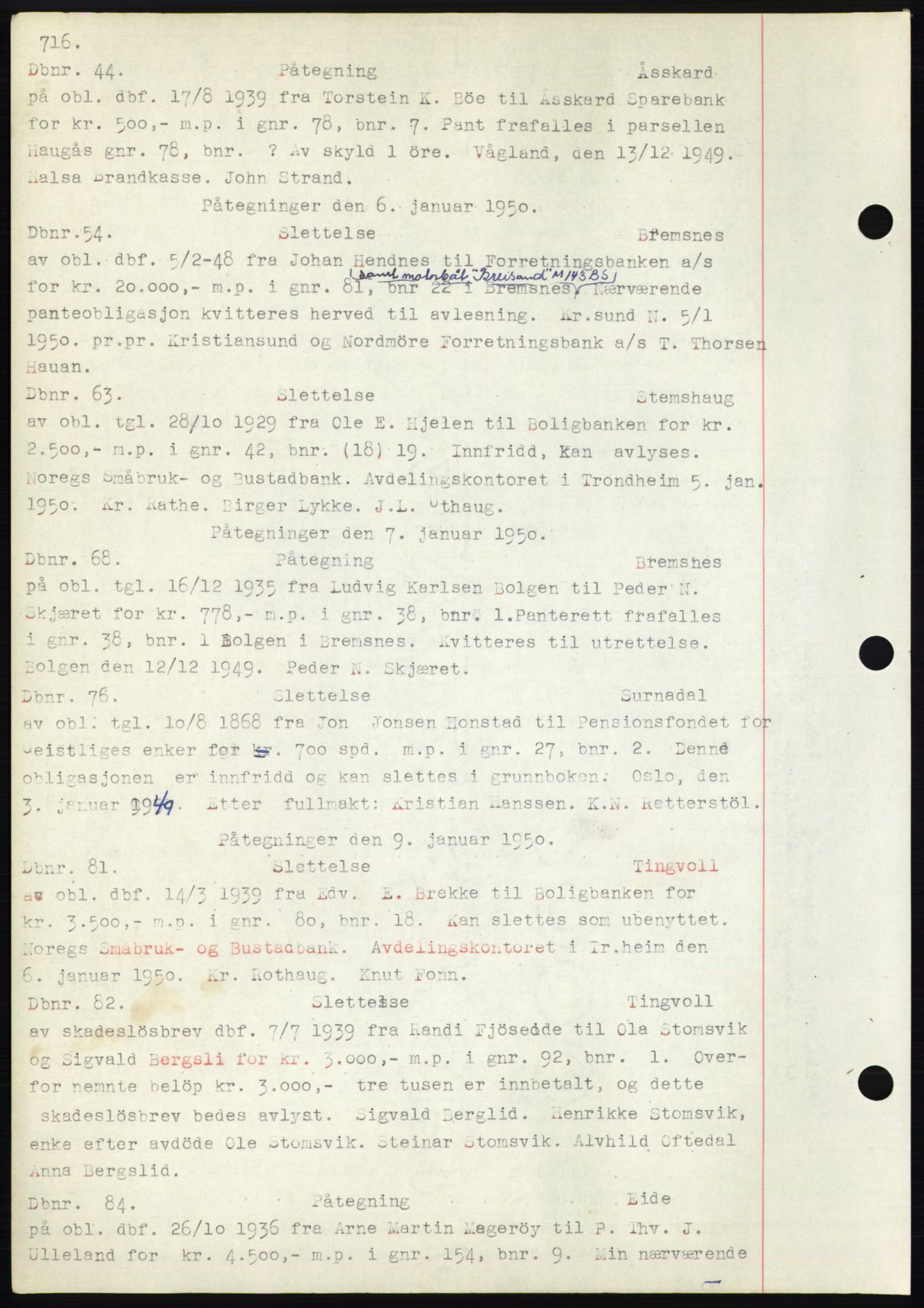 Nordmøre sorenskriveri, AV/SAT-A-4132/1/2/2Ca: Mortgage book no. C82b, 1946-1951, Diary no: : 44/1950