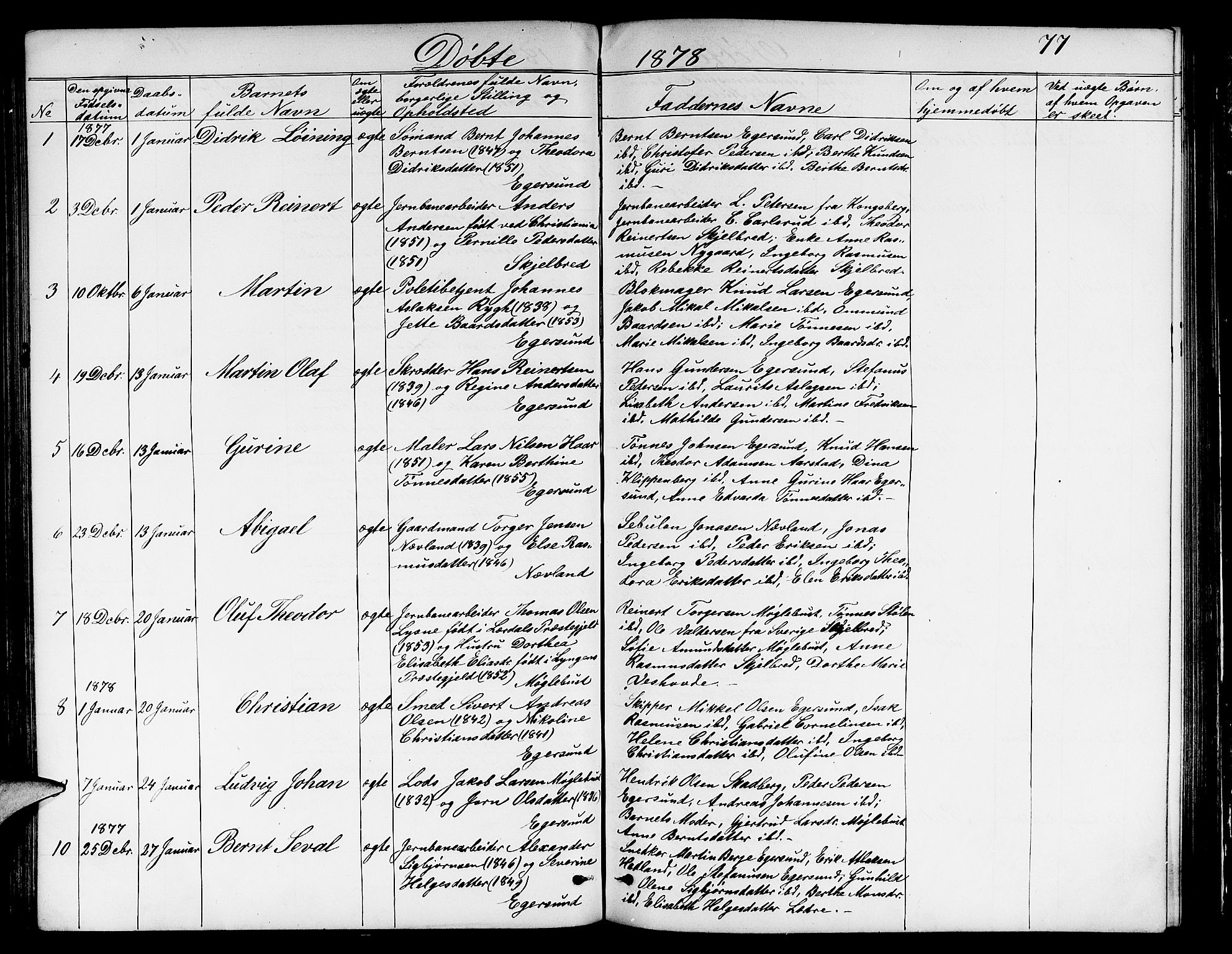 Eigersund sokneprestkontor, SAST/A-101807/S09/L0005: Parish register (copy) no. B 5, 1872-1881, p. 77