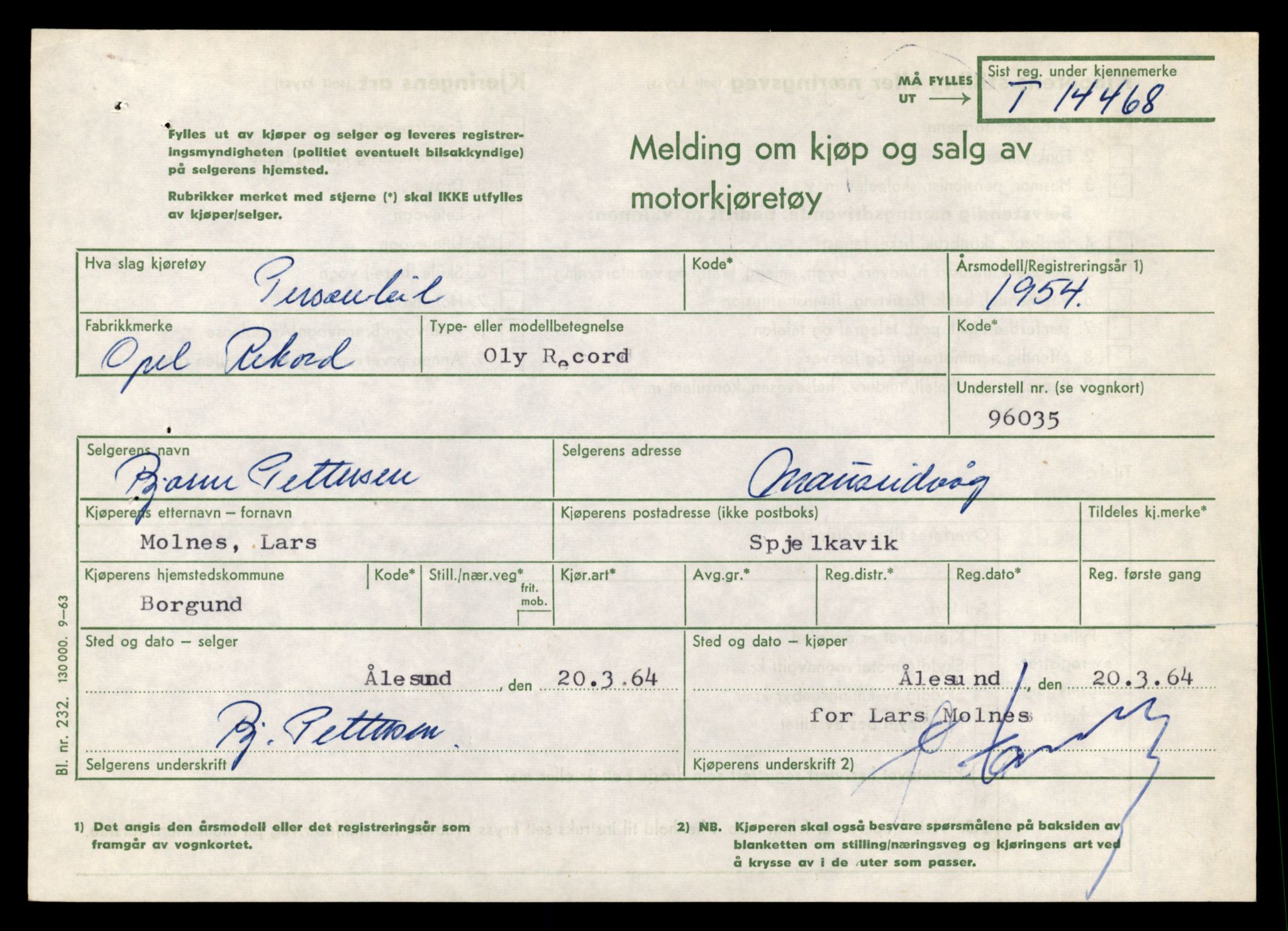 Møre og Romsdal vegkontor - Ålesund trafikkstasjon, AV/SAT-A-4099/F/Fe/L0046: Registreringskort for kjøretøy T 14445 - T 14579, 1927-1998