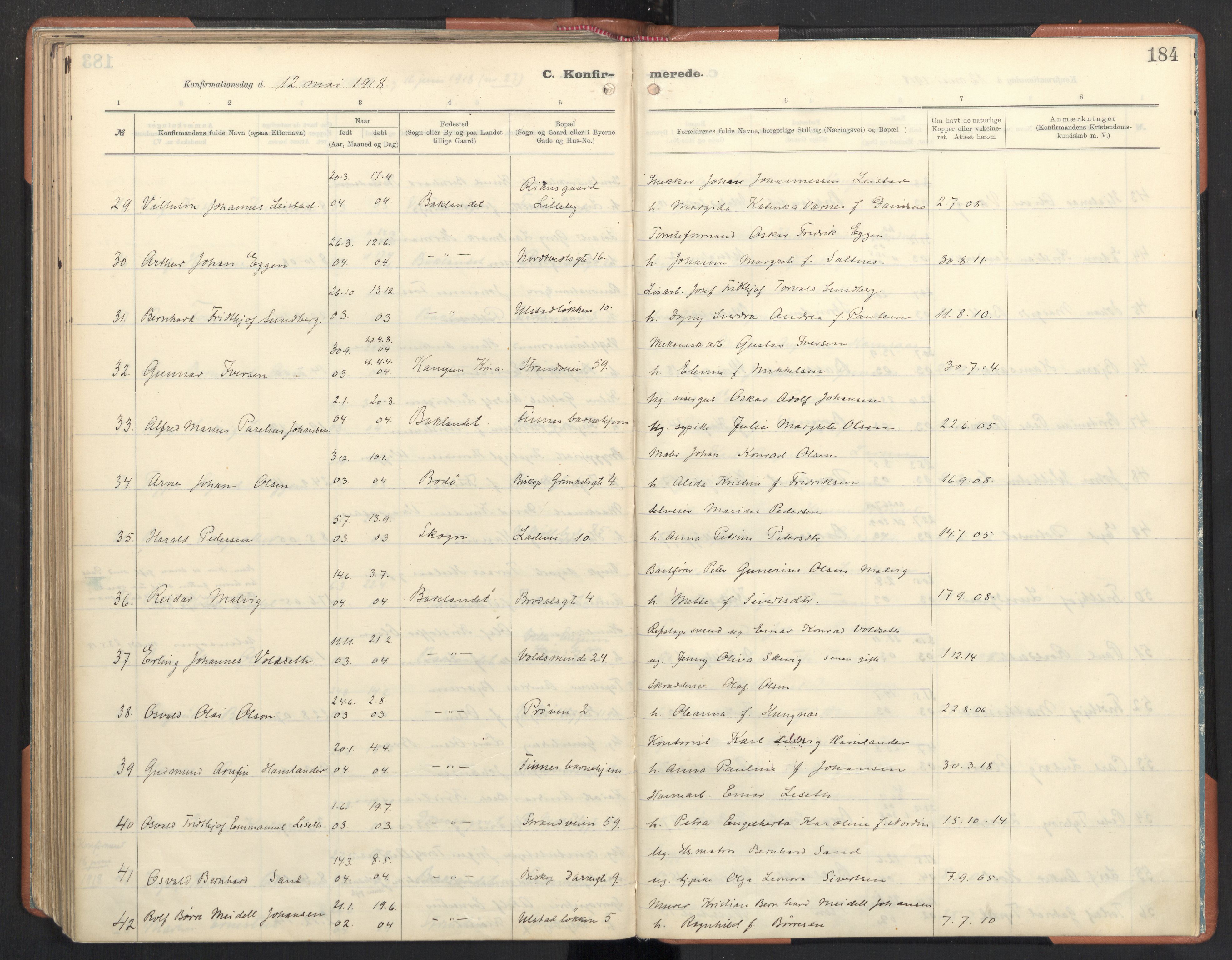 Ministerialprotokoller, klokkerbøker og fødselsregistre - Sør-Trøndelag, AV/SAT-A-1456/605/L0246: Parish register (official) no. 605A08, 1916-1920, p. 184