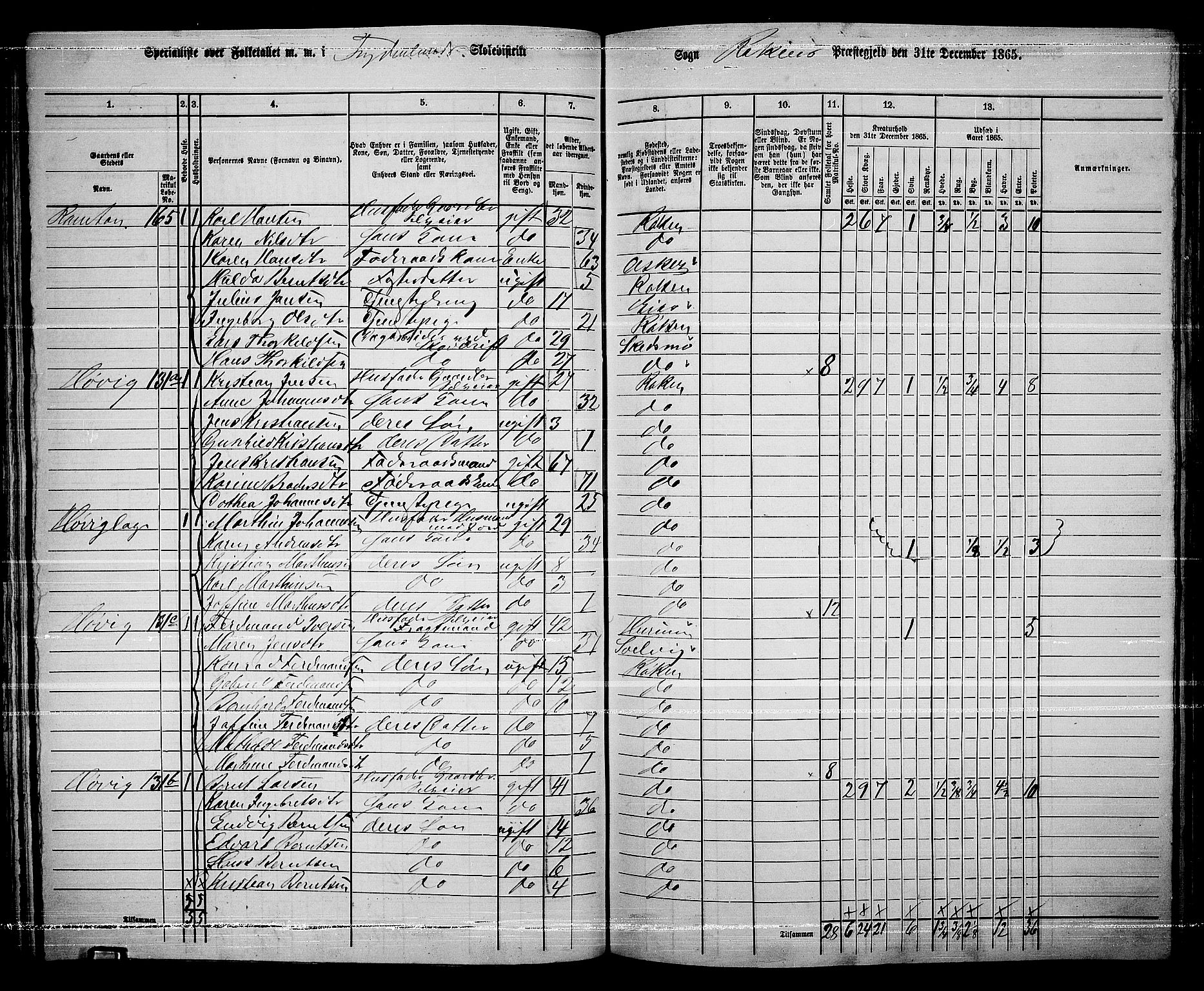 RA, 1865 census for Røyken, 1865, p. 85