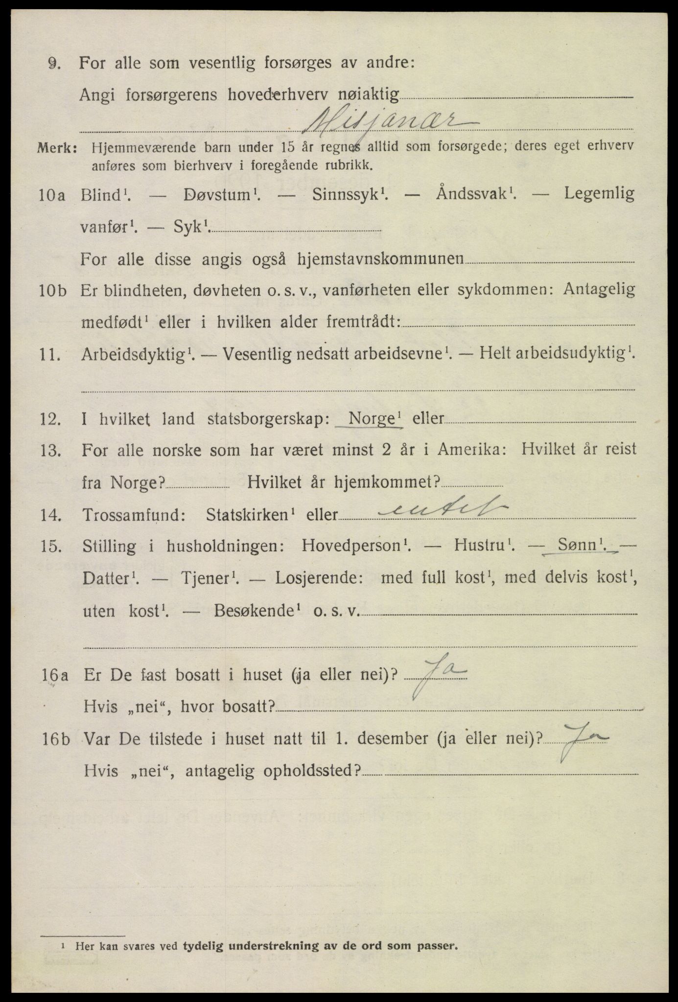 SAK, 1920 census for Iveland, 1920, p. 1800