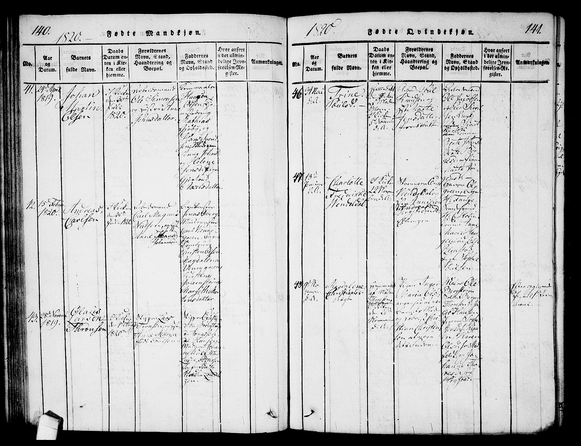 Halden prestekontor Kirkebøker, AV/SAO-A-10909/G/Ga/L0001: Parish register (copy) no. 1, 1815-1833, p. 140-141