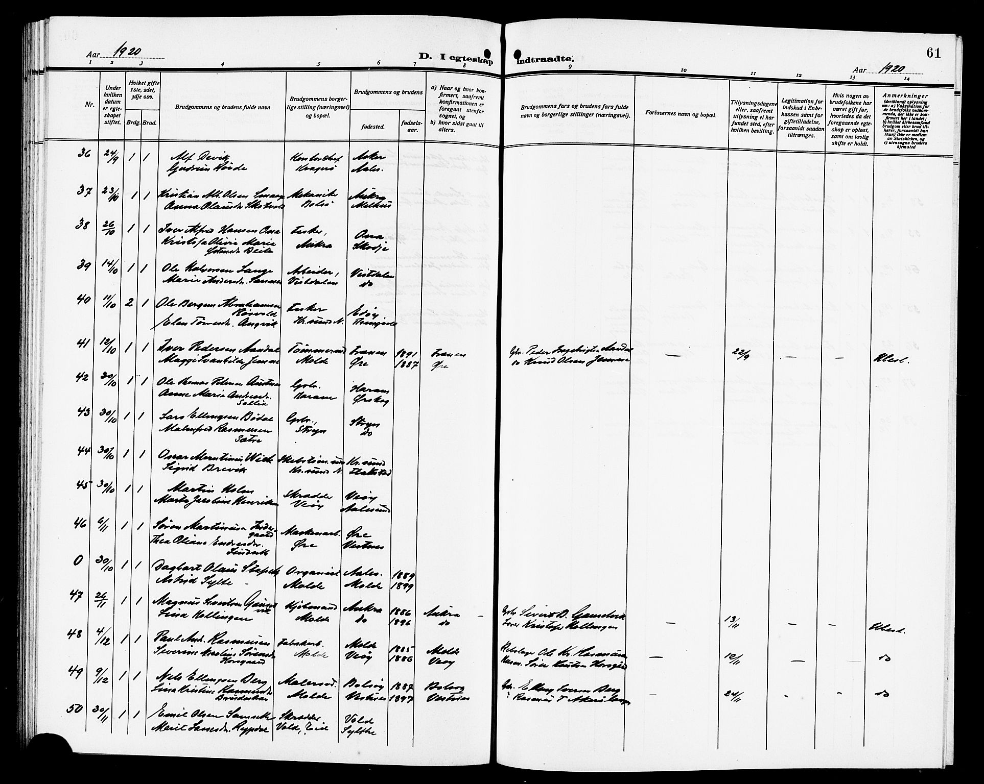 Ministerialprotokoller, klokkerbøker og fødselsregistre - Møre og Romsdal, AV/SAT-A-1454/558/L0703: Parish register (copy) no. 558C04, 1906-1921, p. 61