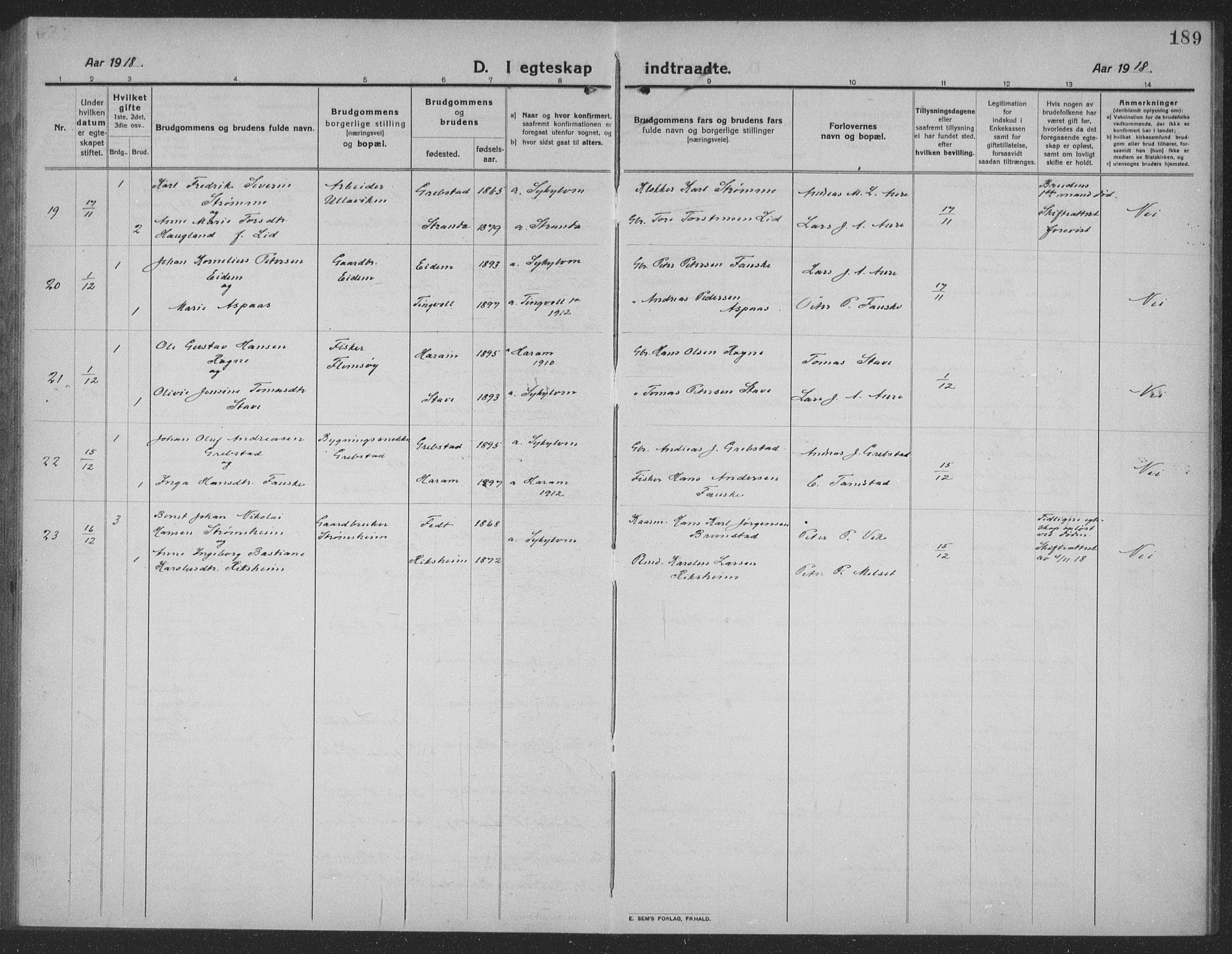 Ministerialprotokoller, klokkerbøker og fødselsregistre - Møre og Romsdal, AV/SAT-A-1454/523/L0342: Parish register (copy) no. 523C05, 1916-1937, p. 189