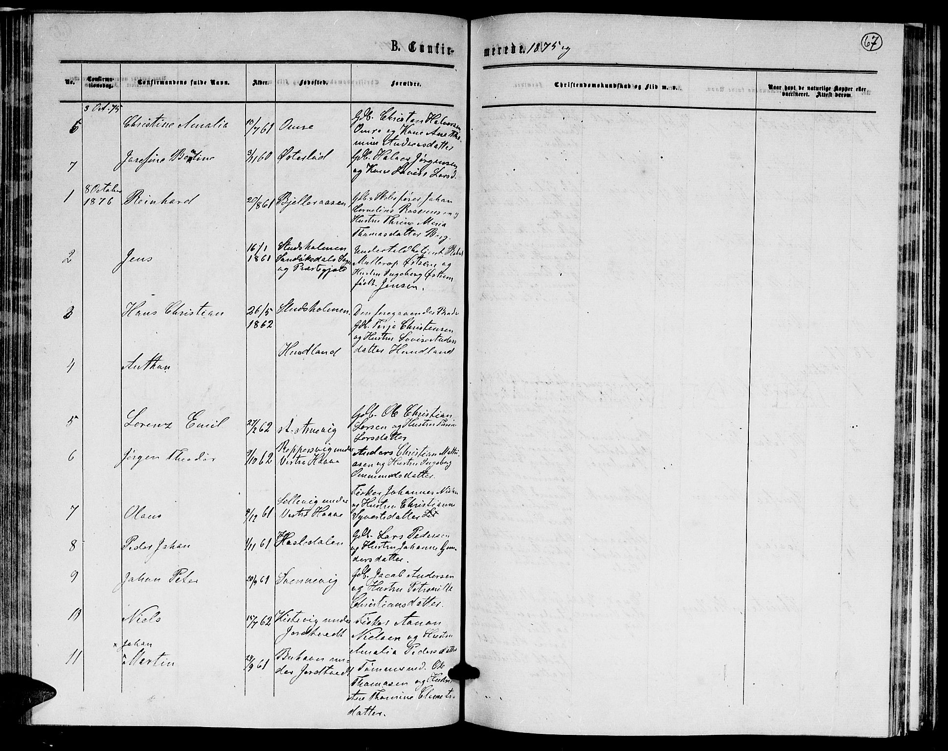 Hommedal sokneprestkontor, AV/SAK-1111-0023/F/Fb/Fba/L0003: Parish register (copy) no. B 3, 1863-1884, p. 67