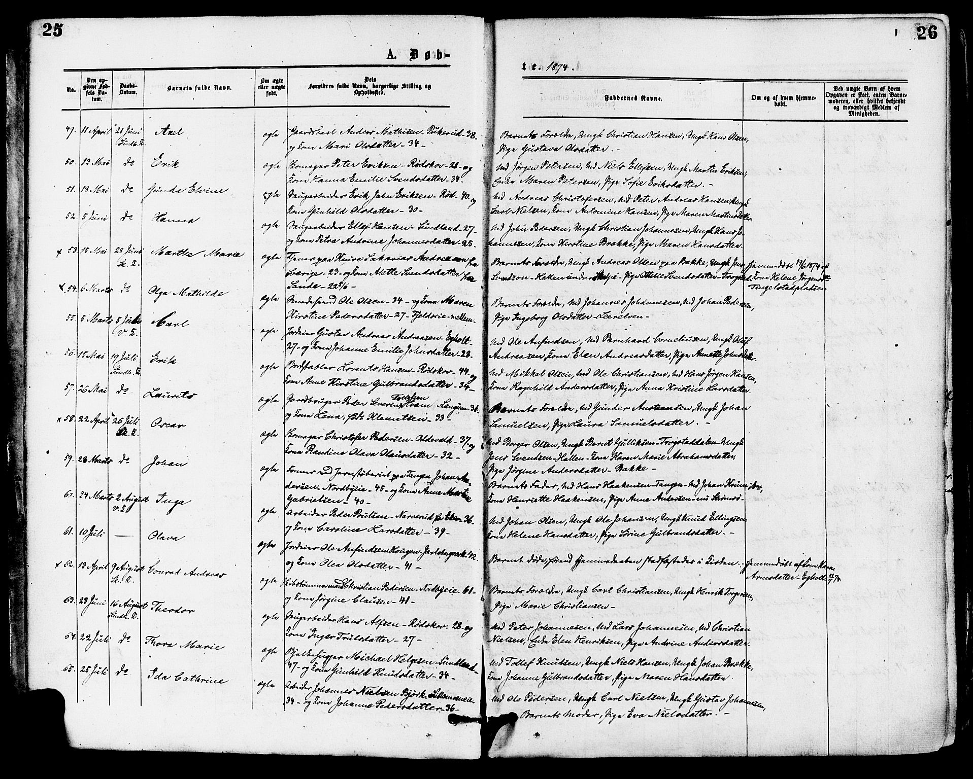 Skoger kirkebøker, AV/SAKO-A-59/F/Fa/L0005: Parish register (official) no. I 5, 1873-1884, p. 25-26