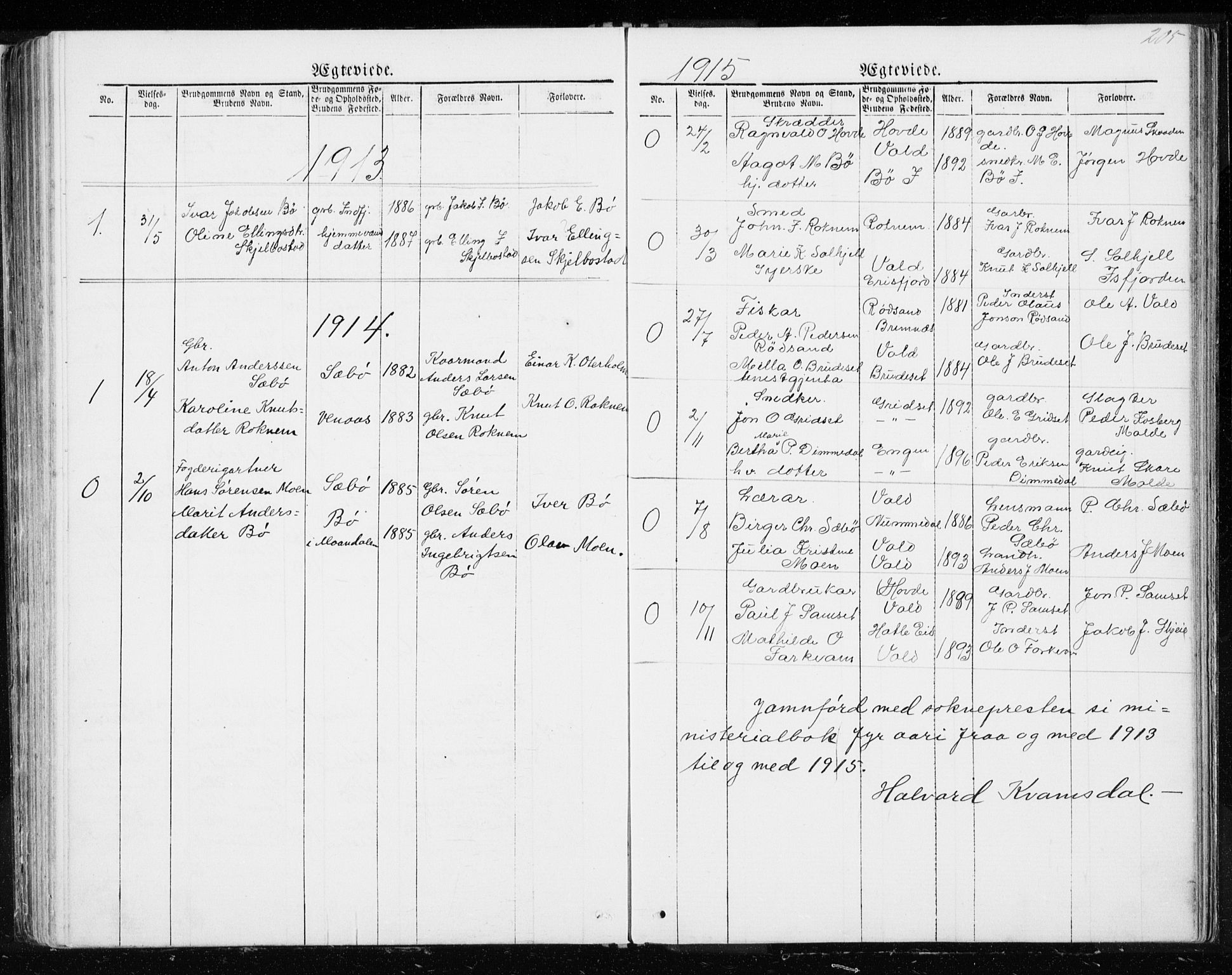 Ministerialprotokoller, klokkerbøker og fødselsregistre - Møre og Romsdal, SAT/A-1454/543/L0564: Parish register (copy) no. 543C02, 1867-1915, p. 205