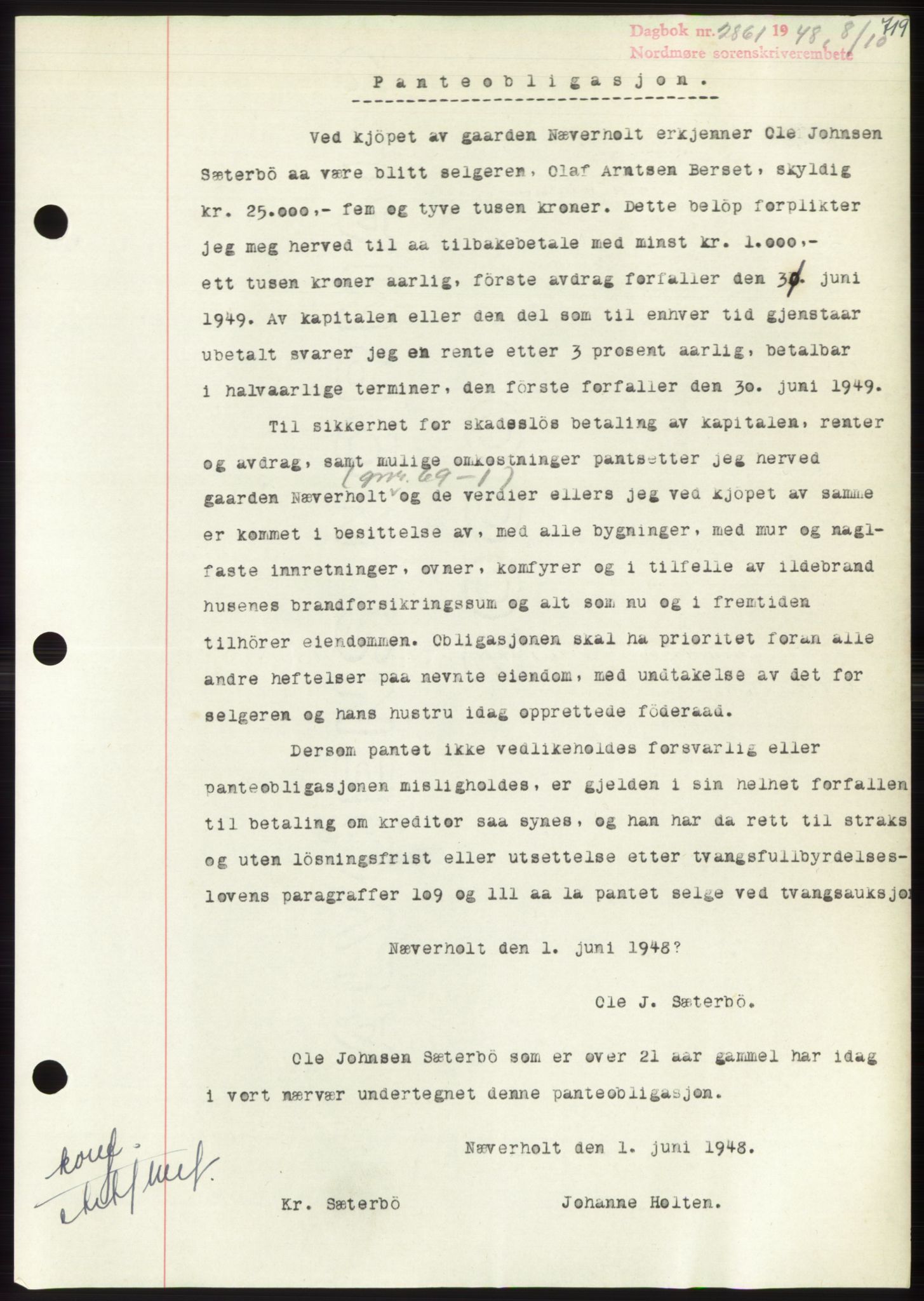 Nordmøre sorenskriveri, AV/SAT-A-4132/1/2/2Ca: Mortgage book no. B99, 1948-1948, Diary no: : 2861/1948