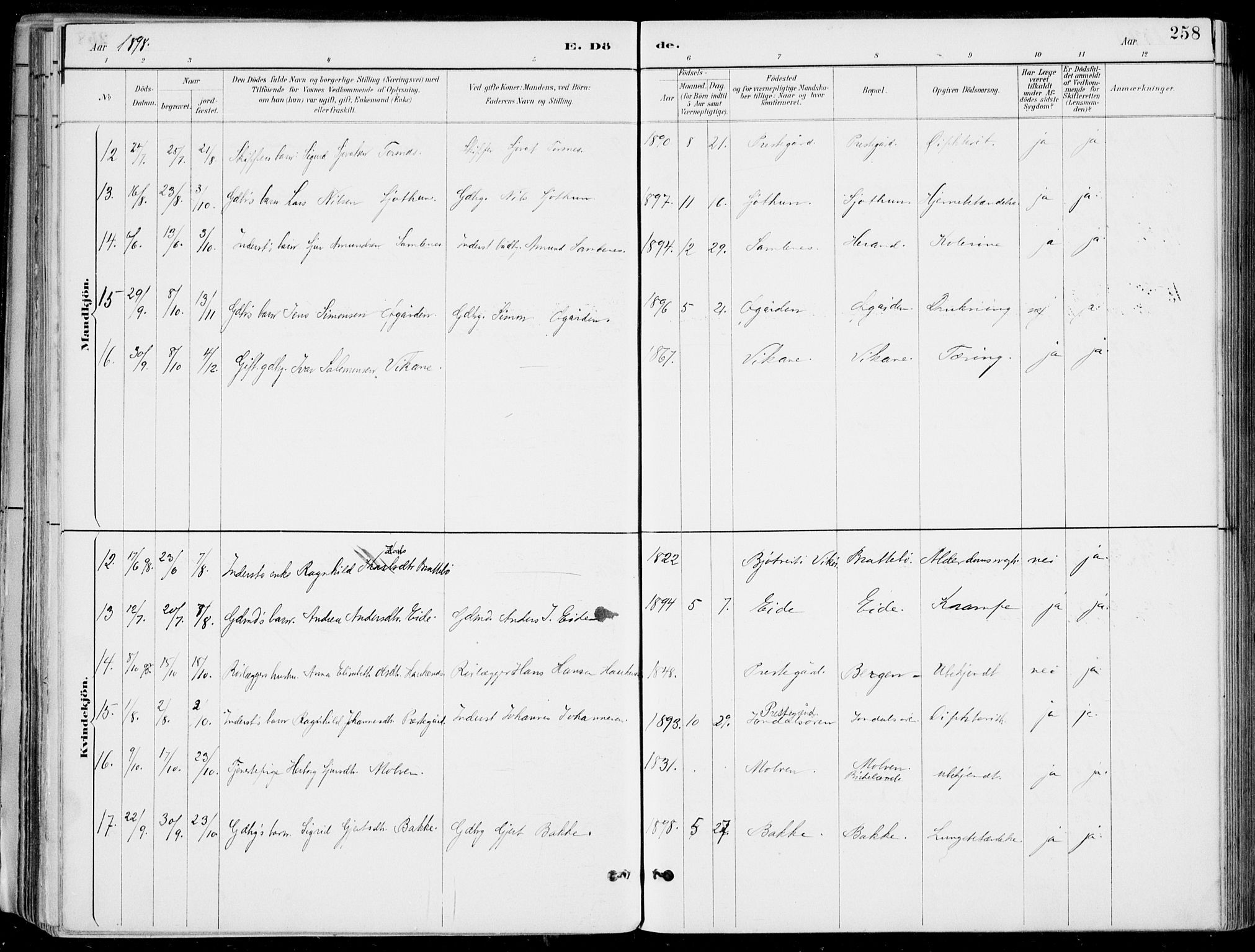 Strandebarm sokneprestembete, AV/SAB-A-78401/H/Haa: Parish register (official) no. E  1, 1886-1908, p. 258