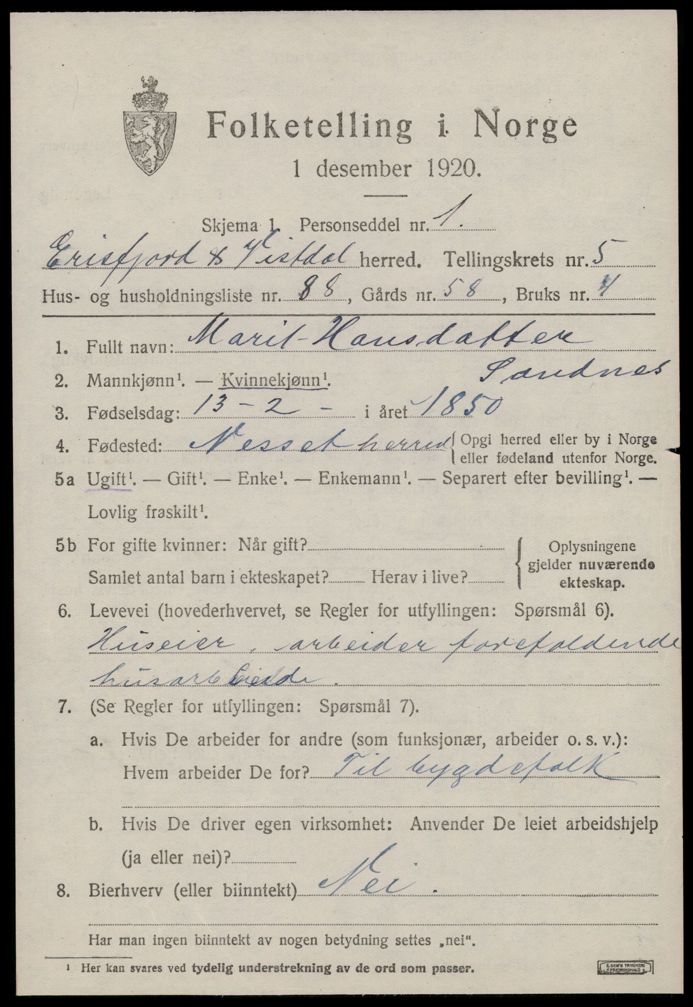 SAT, 1920 census for Eresfjord og Vistdal, 1920, p. 3373