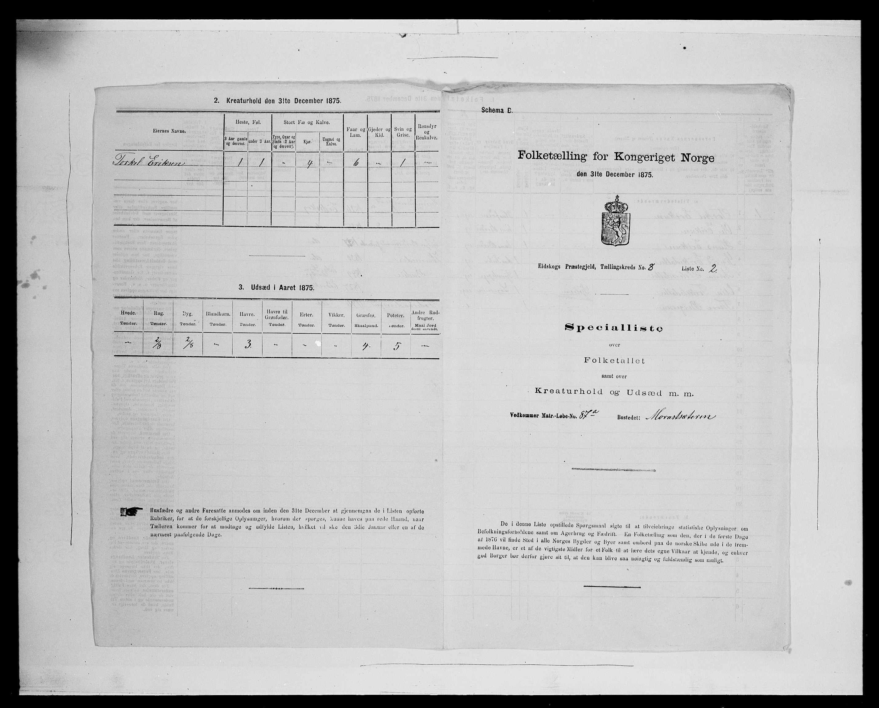 SAH, 1875 census for 0420P Eidskog, 1875, p. 1288