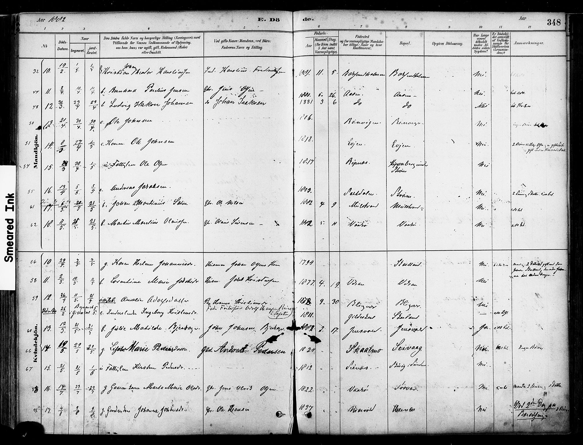 Ministerialprotokoller, klokkerbøker og fødselsregistre - Nordland, AV/SAT-A-1459/802/L0054: Parish register (official) no. 802A01, 1879-1893, p. 348