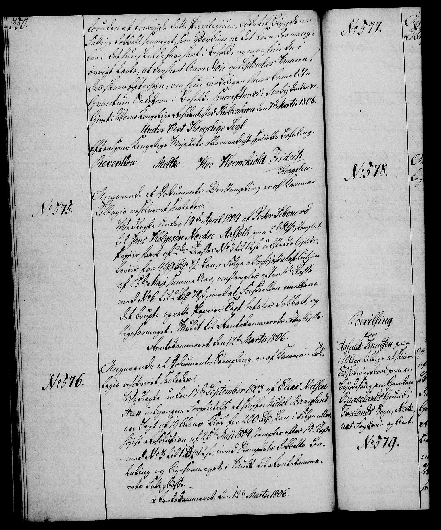 Rentekammeret, Kammerkanselliet, AV/RA-EA-3111/G/Gg/Gga/L0018: Norsk ekspedisjonsprotokoll med register (merket RK 53.18), 1804-1806, p. 350