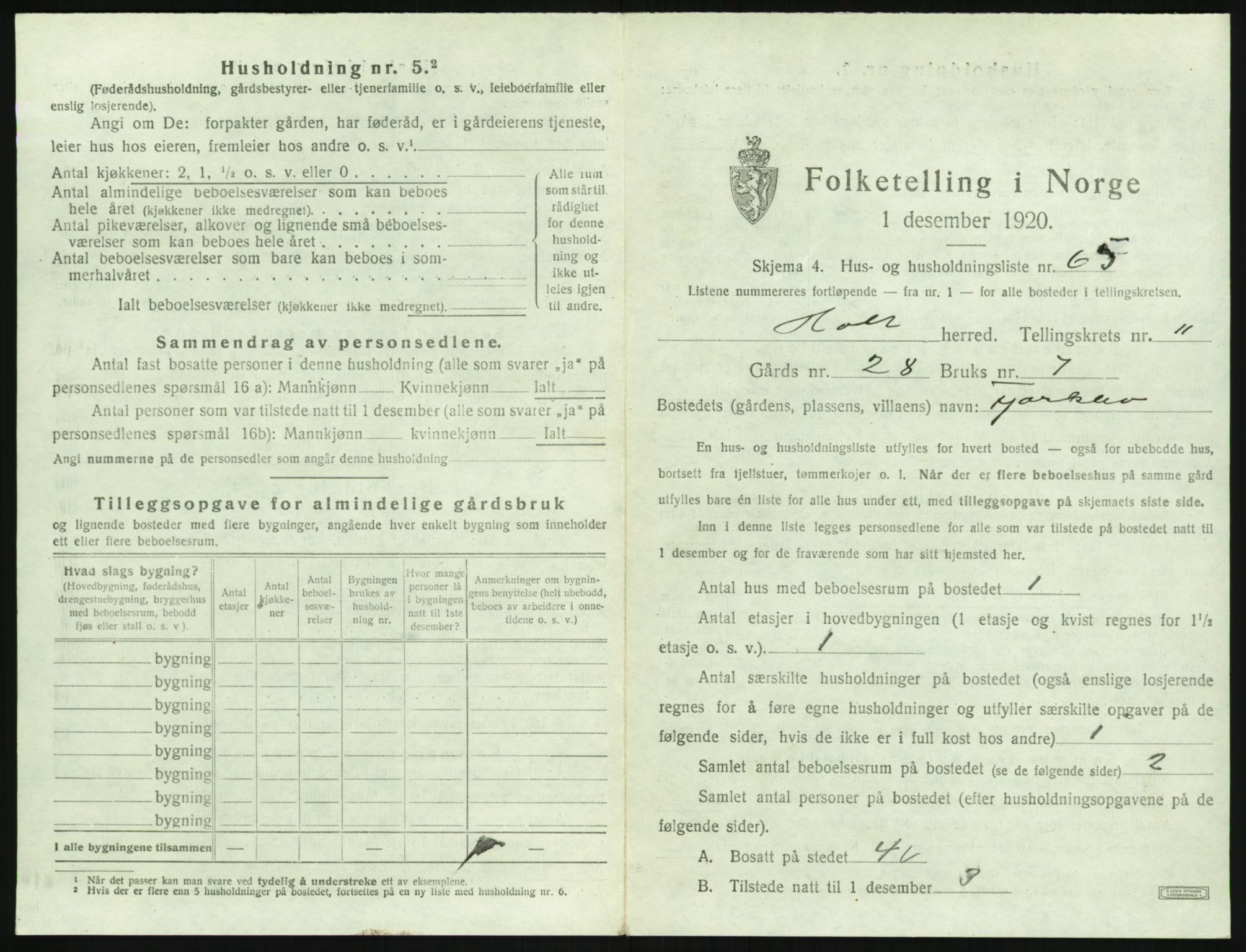 SAK, 1920 census for Holt, 1920, p. 1160