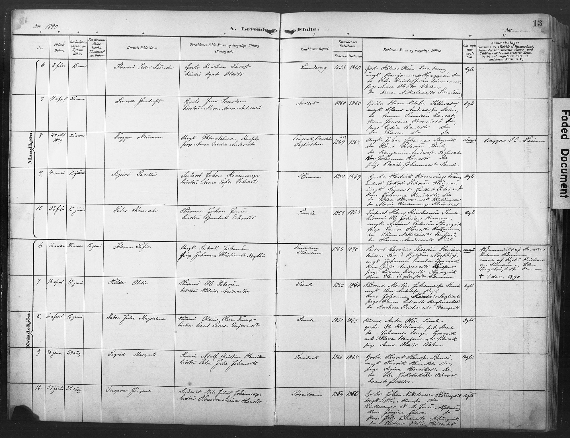 Ministerialprotokoller, klokkerbøker og fødselsregistre - Nord-Trøndelag, SAT/A-1458/789/L0706: Parish register (copy) no. 789C01, 1888-1931, p. 13
