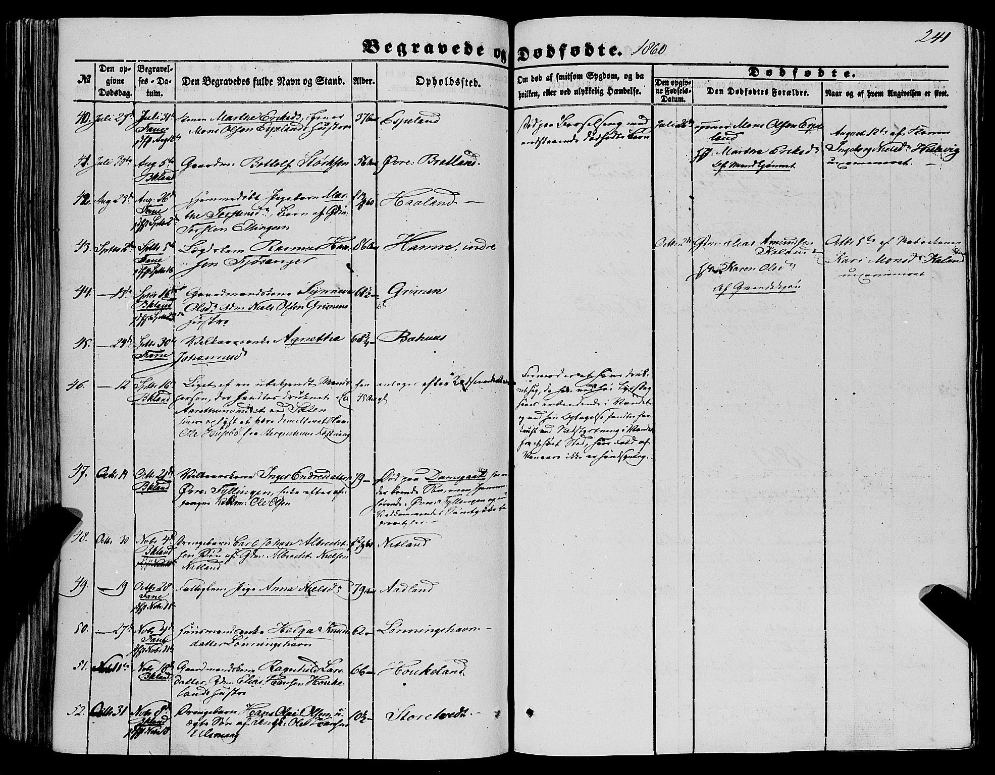 Fana Sokneprestembete, AV/SAB-A-75101/H/Haa/Haaa/L0011: Parish register (official) no. A 11, 1851-1862, p. 241