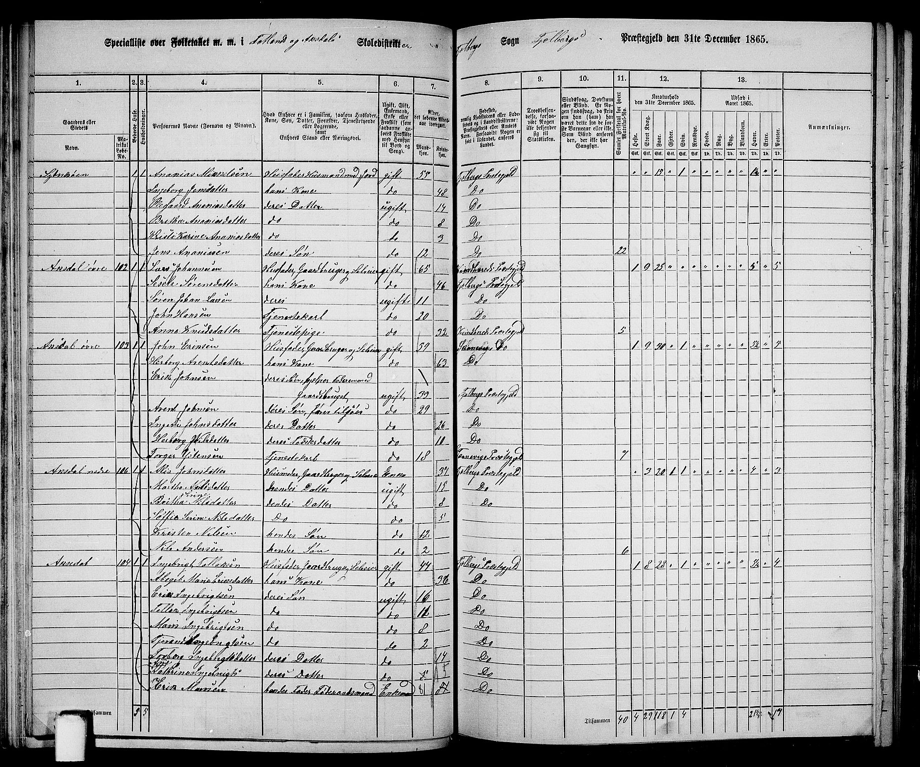 RA, 1865 census for Fjelberg, 1865, p. 64